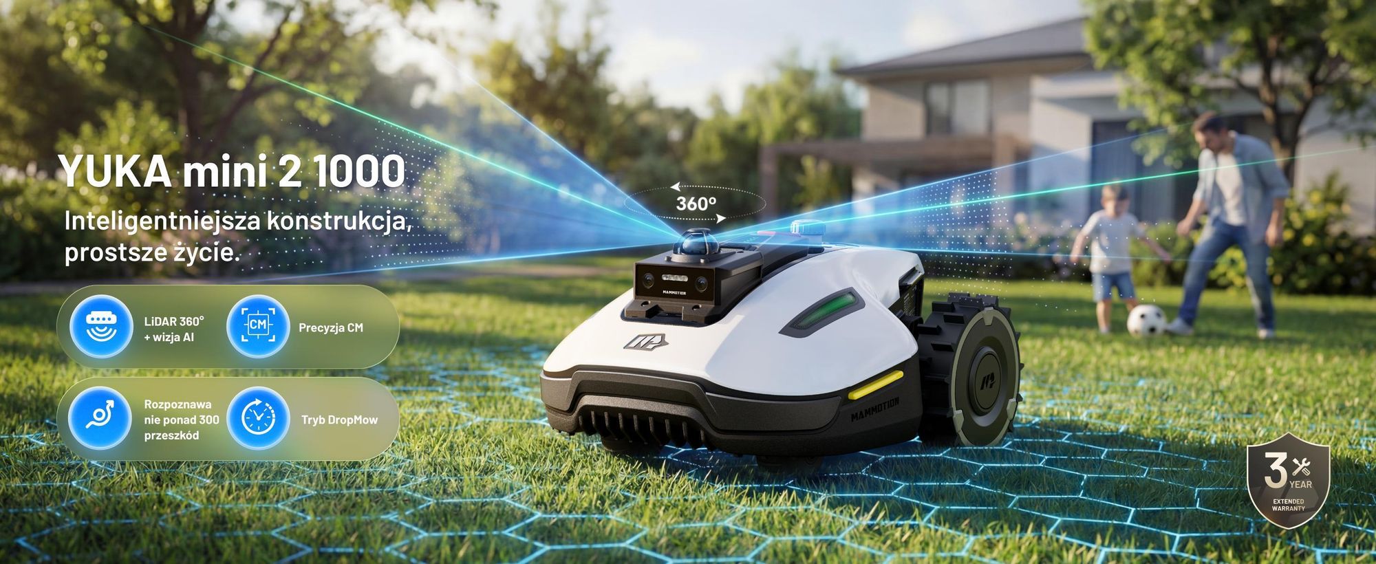 Robotická kosačka Mammotion YUKA Mini 2 1000 s garážou a umývacím stojanom, do 1000 m², DropMow, auto mapovanie, kosenie okrajov, APP