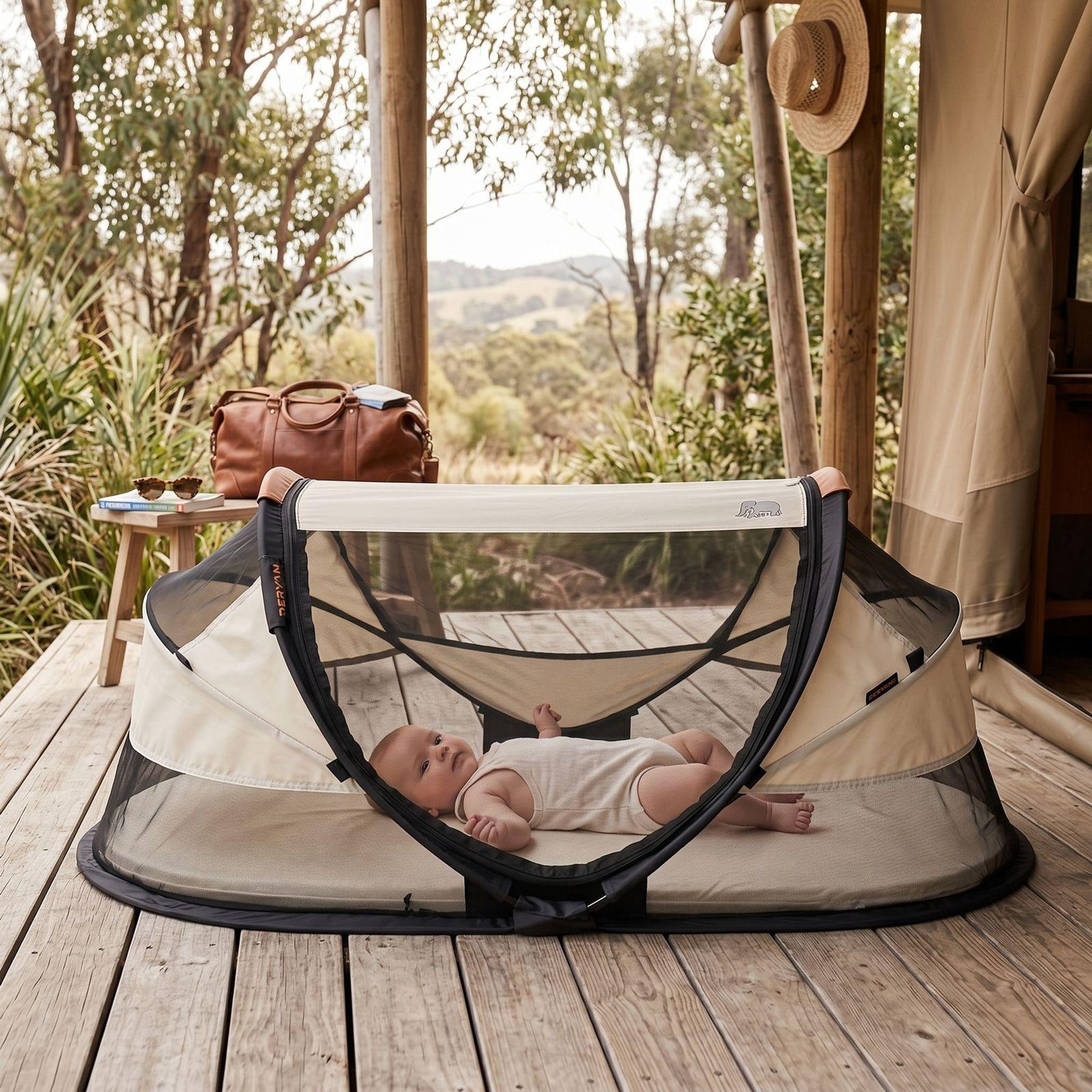DERYAN Baby Luxe Reisebett mit Matratze – Faltbares Kinderreisebett – Ivory