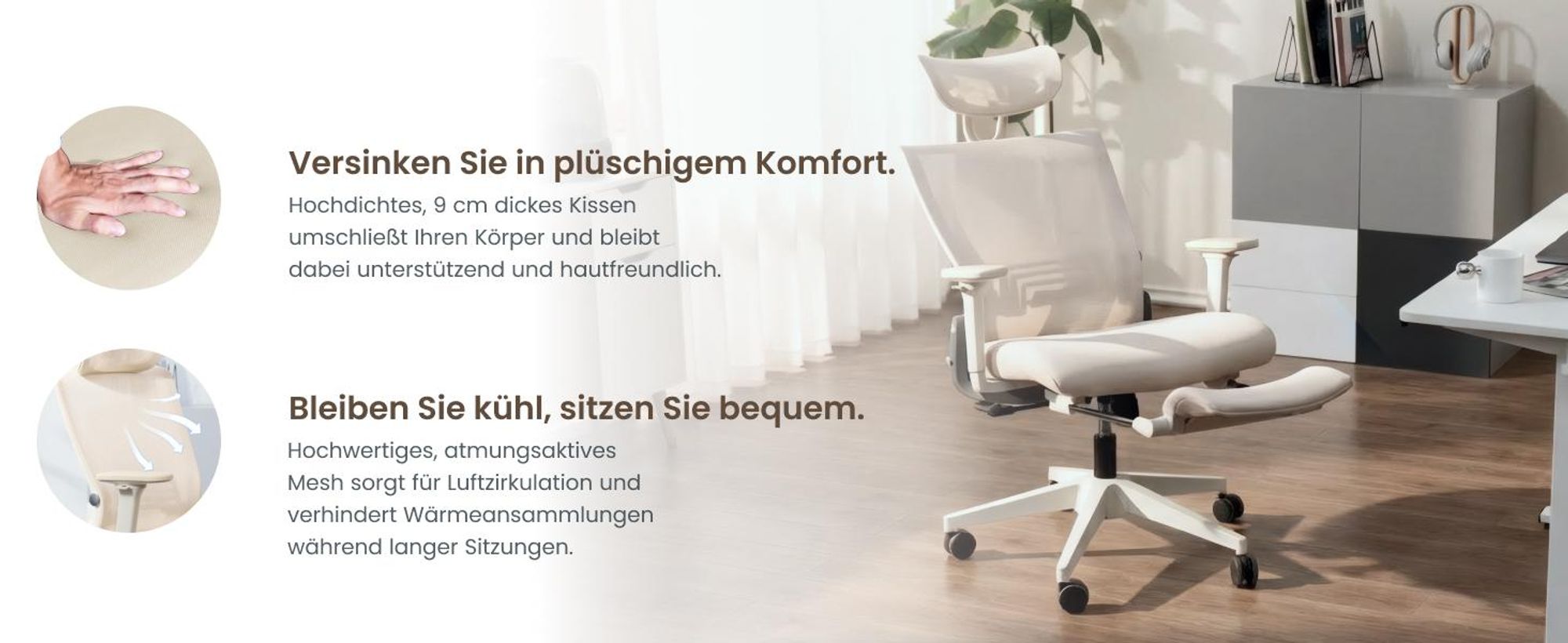 FLEXISPOT Foldex Ergonomischer Bürostuhl, klappbarer Bürostuhl für Kleine Räume mit Lendenwirbelstütze Höhenverstellbaren Armlehnen mit Fußstütze Weiß