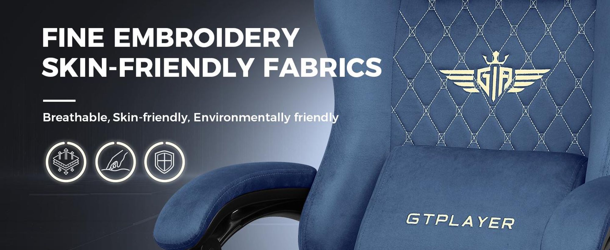 GTPLAYER Gaming Stuhl Stoff Gaming Chair Ergonomisch Bürostuh PC Stuhl,  Verstellbarer und Drehbarer Schreibtischstuh mit Fußstütze, Blau