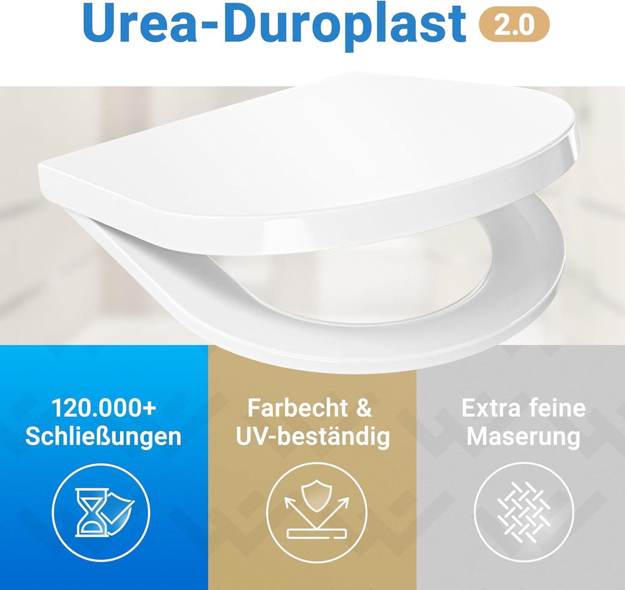 LOBENSWERK Toilettendeckel D Form [KURZ] einfache Montage | Klodeckel mit Absenkautomatik | Toilettendeckel, Klobrille, Toilettensitz antibakteriell