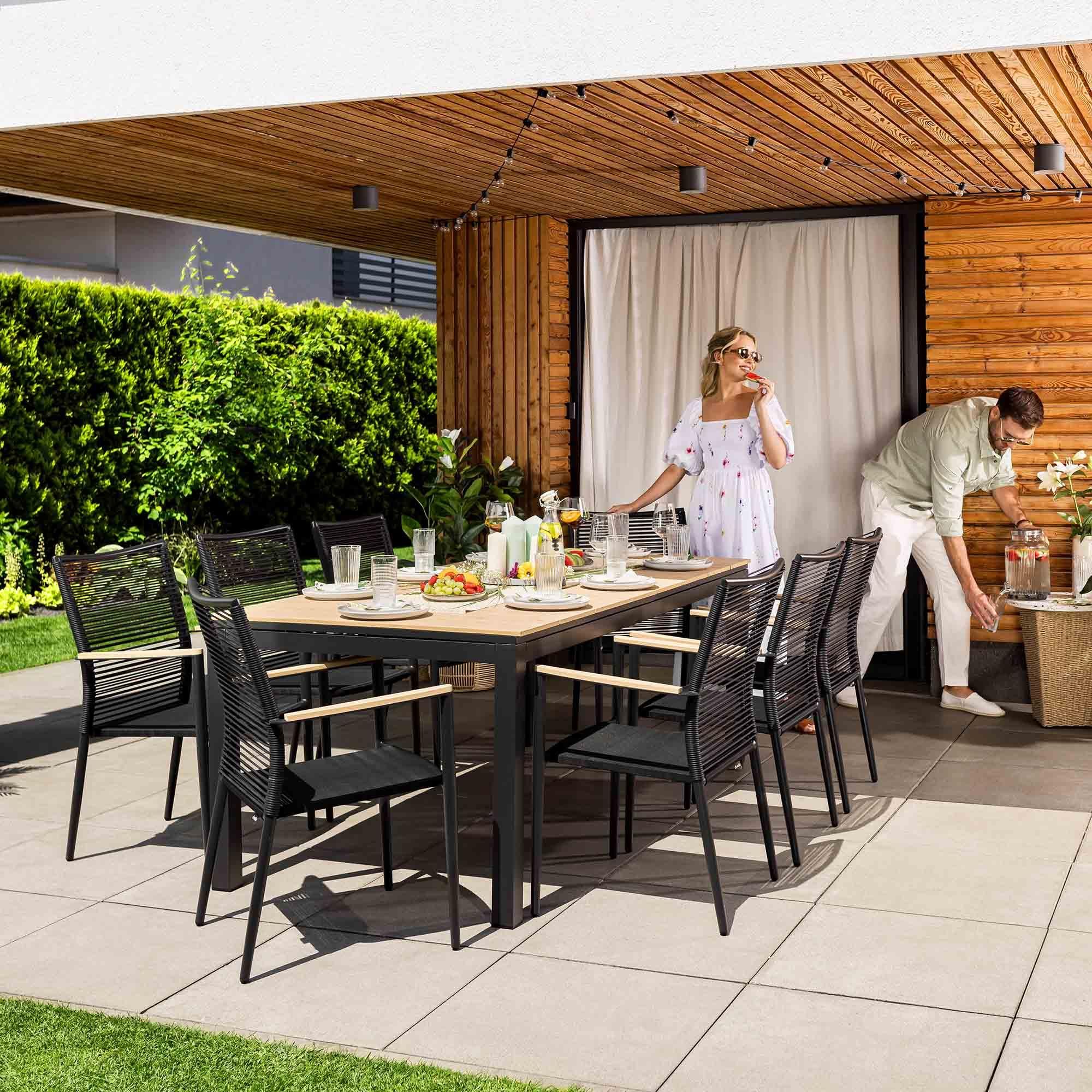 di volio Gartentisch BARLETA aus Aluminium in Holzoptik 200/250/300 cm (beige)