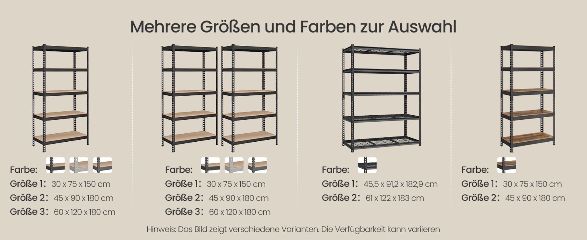 Mehrere Größen und Farben zur Auswahl