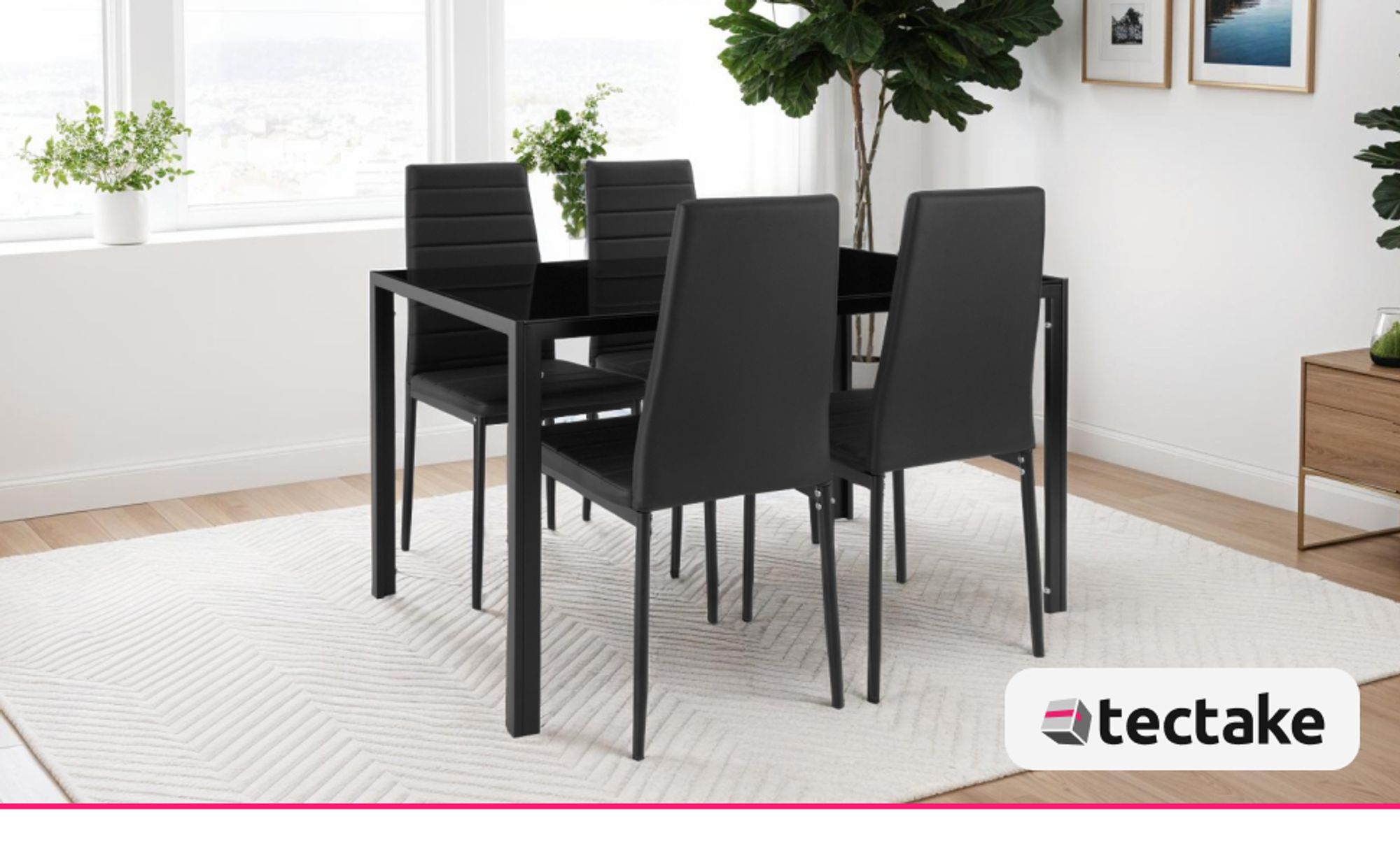 tectake® Esszimmergruppe Berlin 5-teilig gepolstert mit Kunstlederbezug