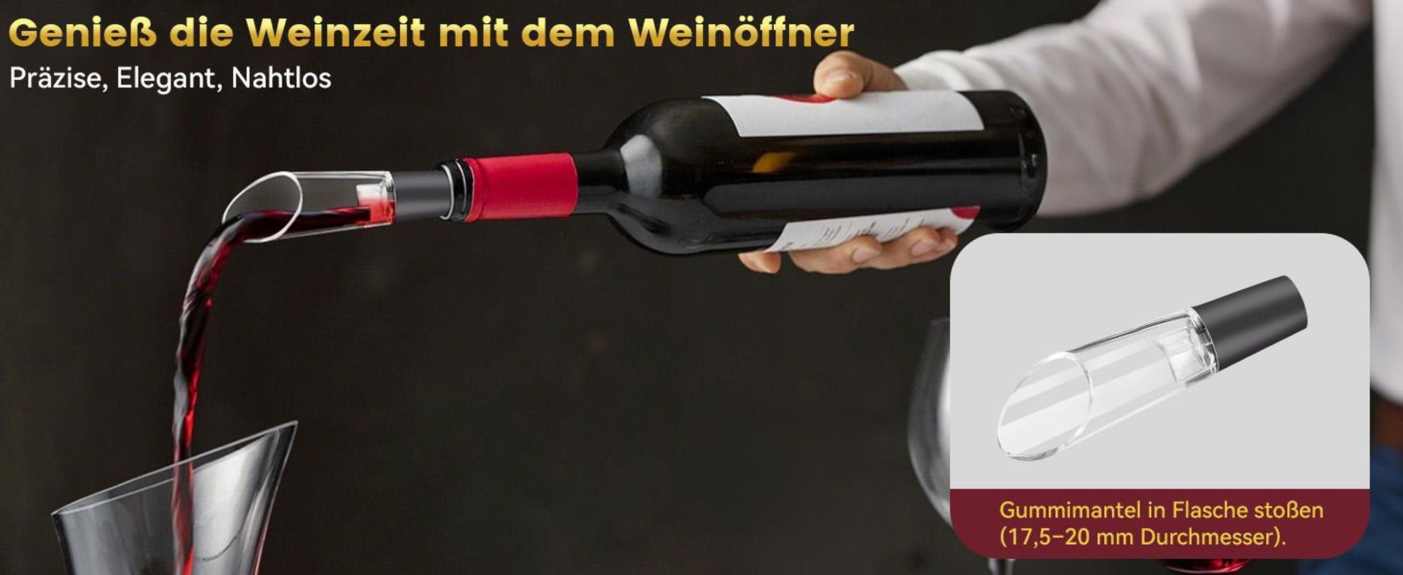 Elektrischer Weinöffner Set (6-in-1), Automatischer Korkenzieher mit Ladestation, Kapselschneider, Ausgießer & Vakuumverschluss