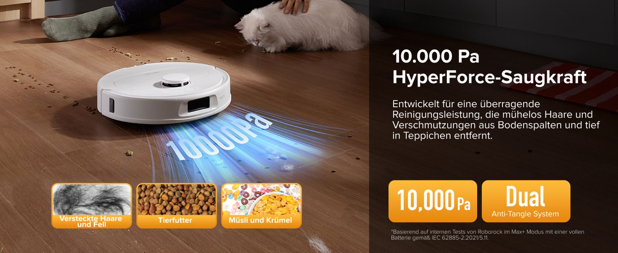 Roborock QV 35S Staubsauger Roboter, 10.000 Pa Saugroboter (Upgrade von Qrevo Plus), Anti-Tangle-Bürsten, Anhebbare Schleudermopps (Weiß)