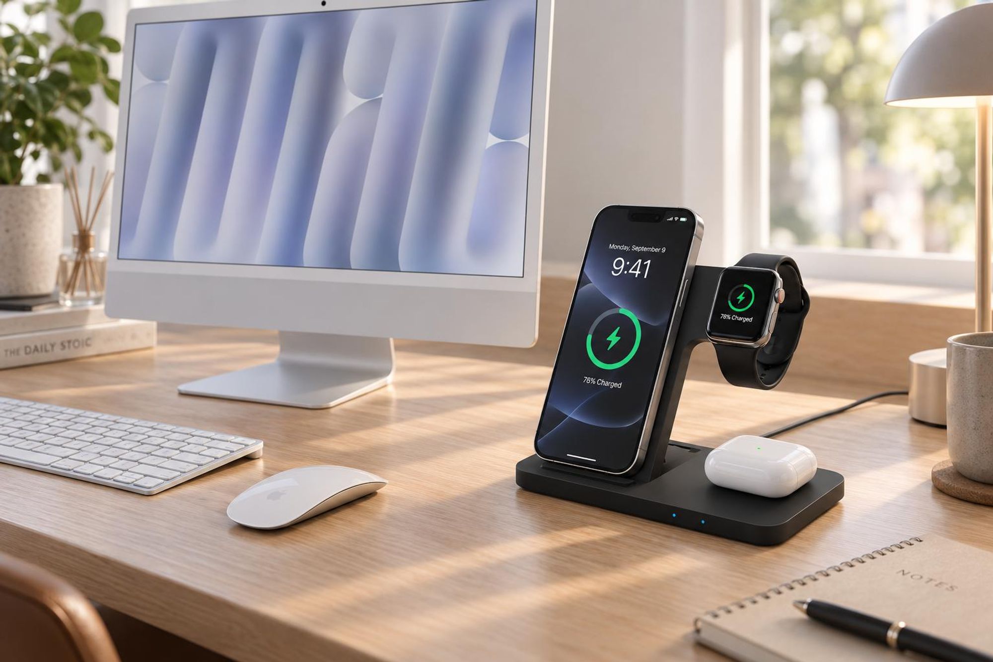 CHEROY 3 in 1  Ladestation - 15 W Qi MagSafe Kabelloses Ladegerät - Für Apple iPhone, Apple Watch, AirPods - Schwarz