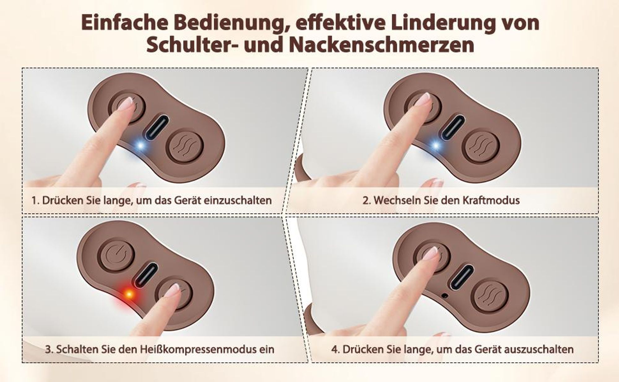 Nackenmassagegerät, Rückenmassagegerät, 4D Shiatsu Massagegerät mit Wärme, Tiefengewebe-Knetmassage, Muskel- & Schmerzlinderung