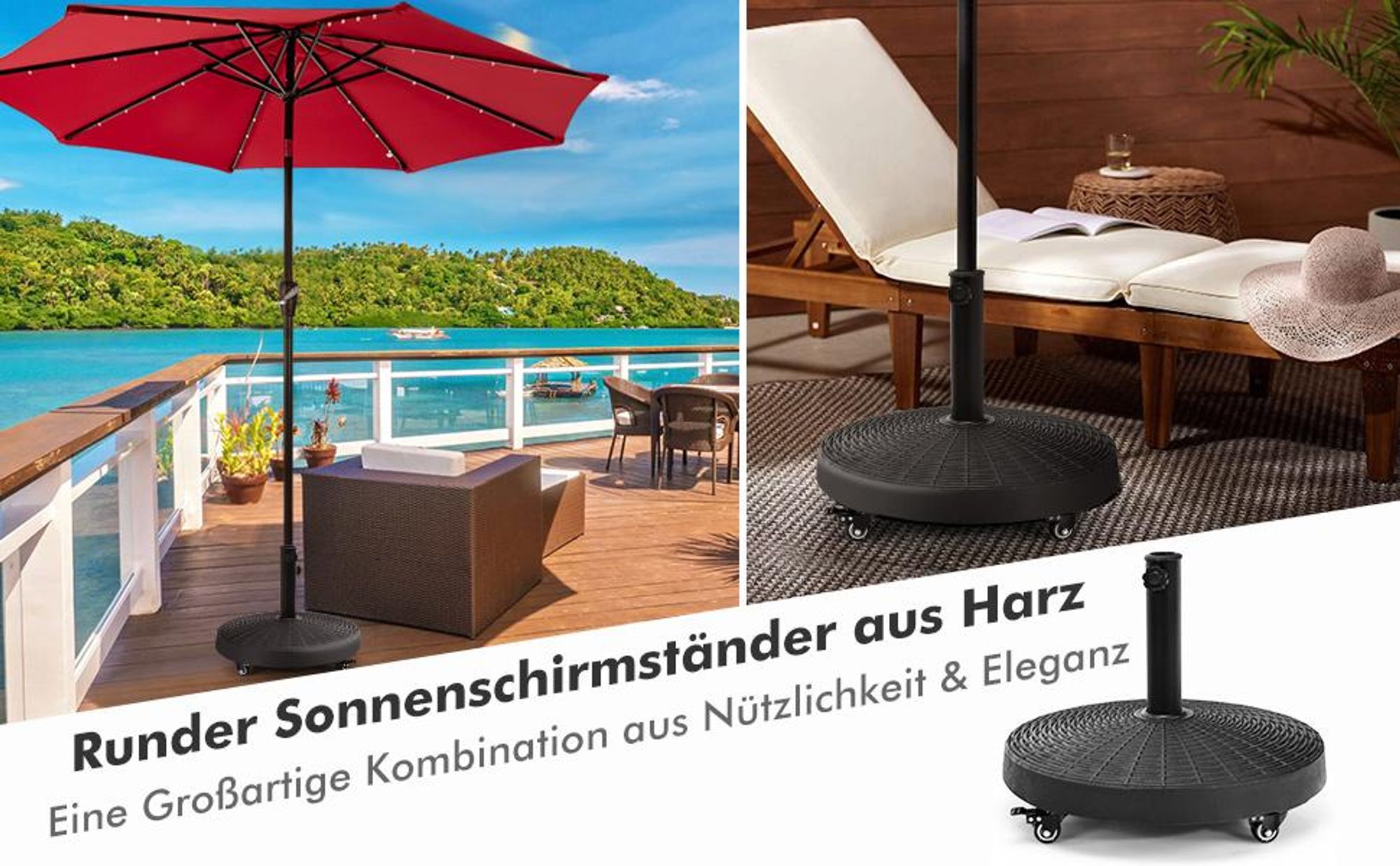 COSTWAY 23kg Sonnenschirmständer mit Rollen, Φ52cm Marktschirmständer rund, Schirmständer Balkonschirmständer für 38/48mm Gestänge Sonnenschirmfuß
