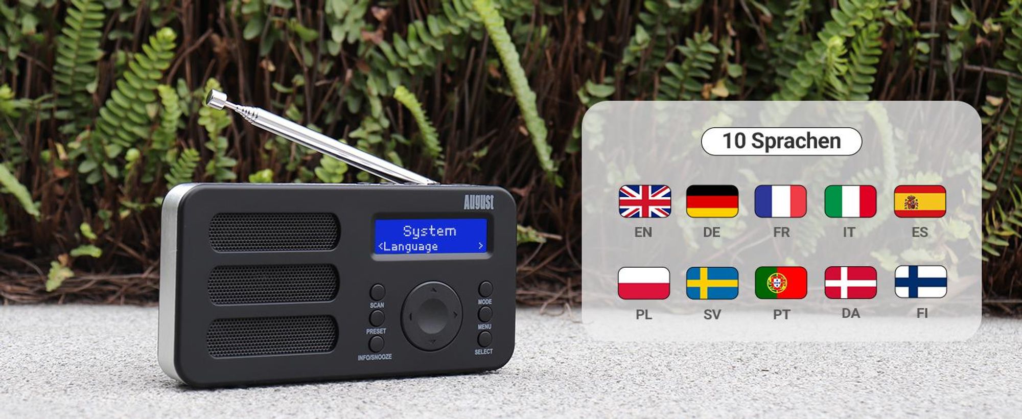 Tragbarer DAB+ FM Alarm Radiowecker Wiederaufladbar AUX 40 Presets - August MB225