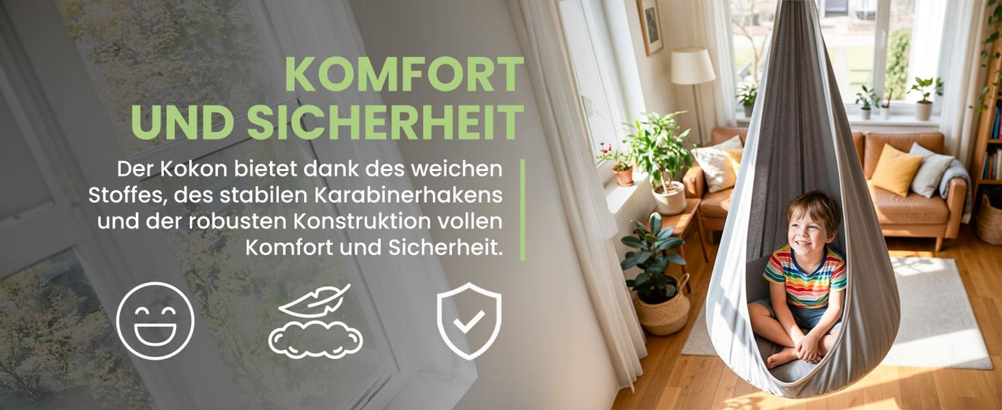 Graue Hängekokon für Kinder Hängestuhl mit Kissen