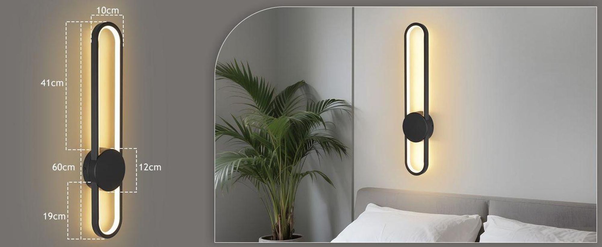 ZMH kinkiet LED lampa ścienna wewnętrzna 12W lampa schodowa 60cm czarna lampa do przedpokoju nowoczesny design 3000K ciepła biel minimalistyczne oświetlenie ścienne do sypialni salonu przedpokoju klatki schodowej kuchni