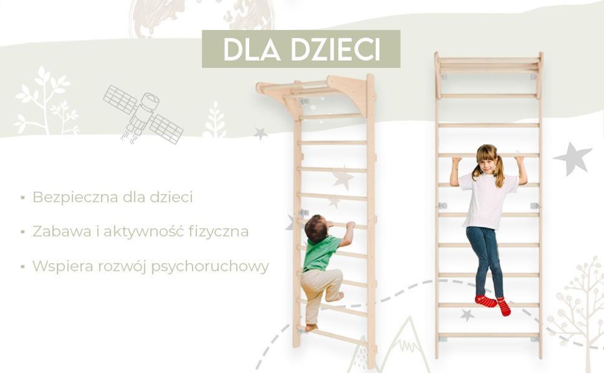 MAMOI Drabinka gimnastyczna naścienna z uchwytem dla dorosłych – drewniana drabinka treningowa (230 cm), Sprzęt fitness, Wielofunkcyjna drabinka