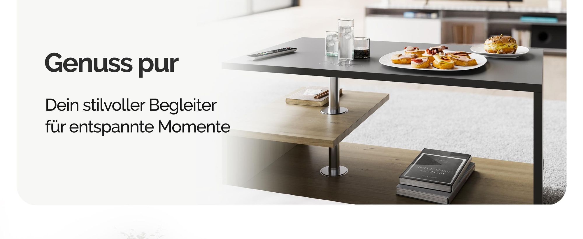 CASARIA Couchtisch mit Stauraum Holz-Grau
