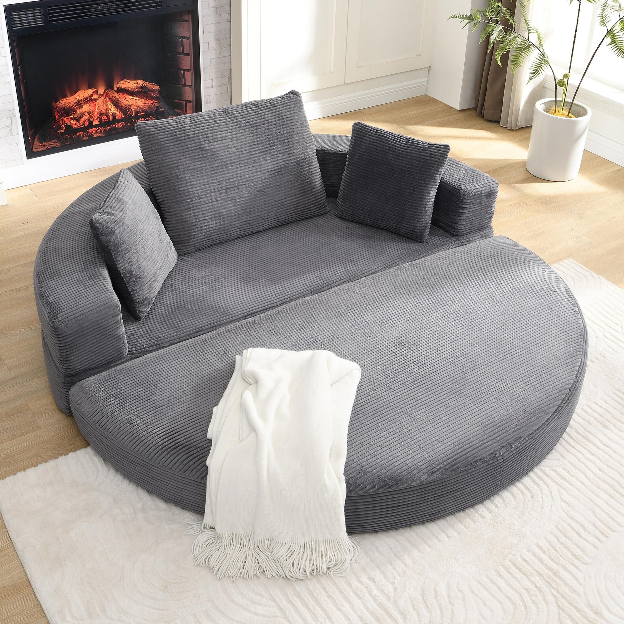 Merax Boneless Schlafsofa Polstersofa, modulares Klappsofabett mit Kissen, ovales Bodensofa aus Cordstoff, 2-in-1 Sofa Bett, Grau