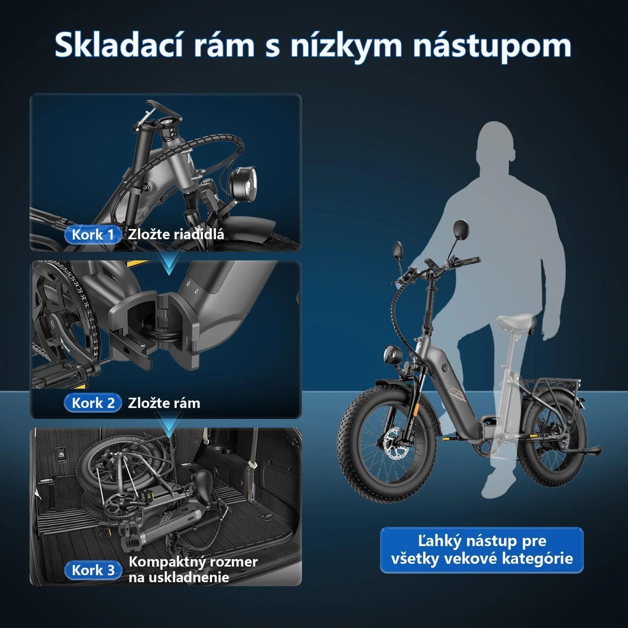 Elektrický Bicykel FAFREES FF20 Polar - Batéria 48V12*2AH 20" Hydraulická Kotúčová Brzda - Sivo Modrá