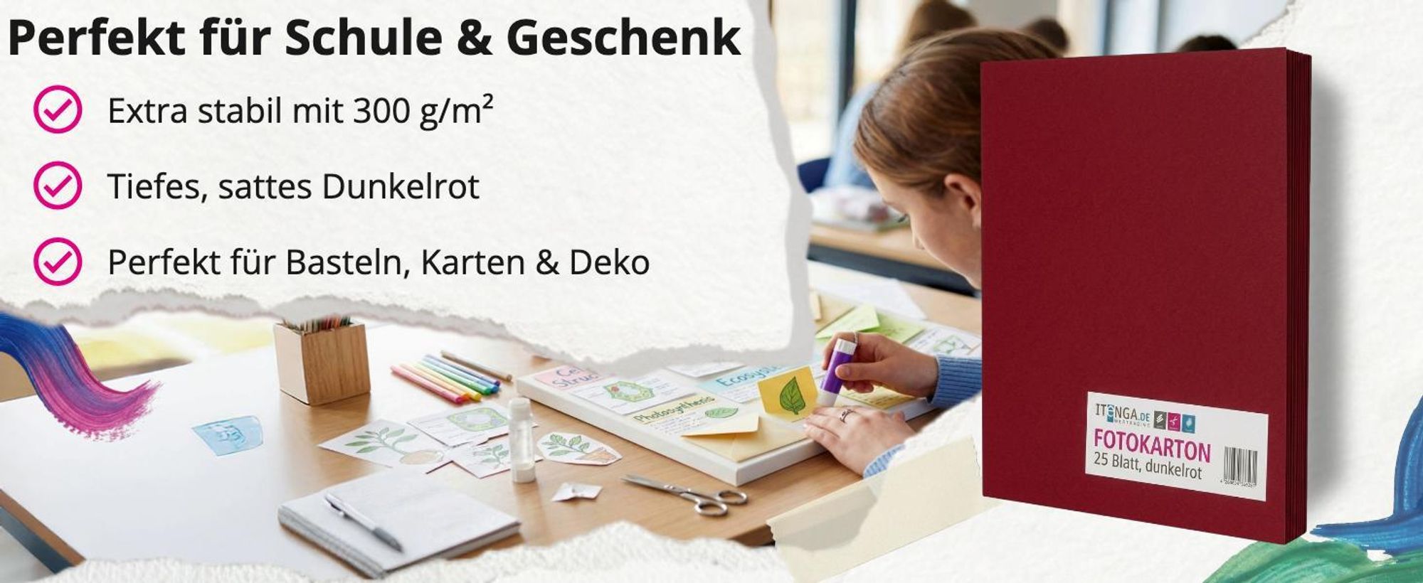 itenga Fotokarton - A4 300 g/qm dunkelrot 25 Blatt