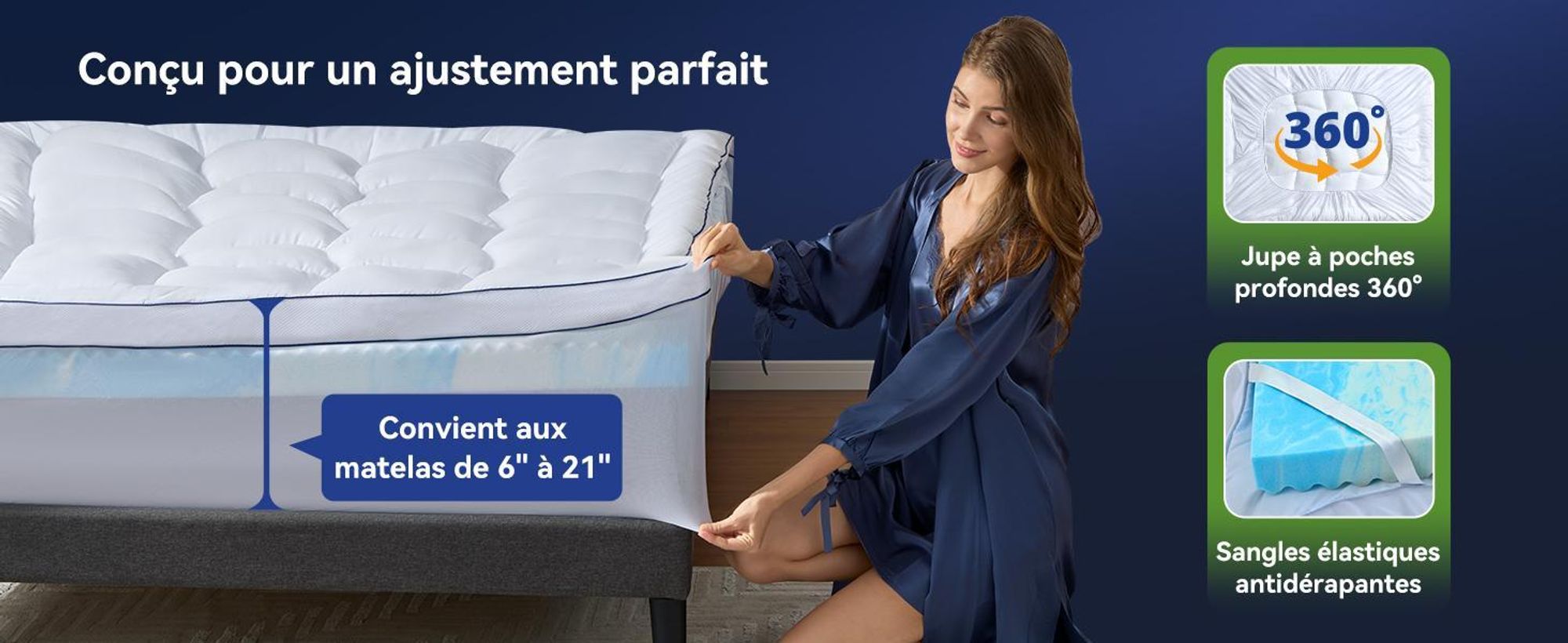 Niceplus Surmatelas 160 x 200 cm, ergonomique, 10 cm d'épaisseur, Mousse viscoélastique, Surmatelas confortable pour le lit, H2/H3