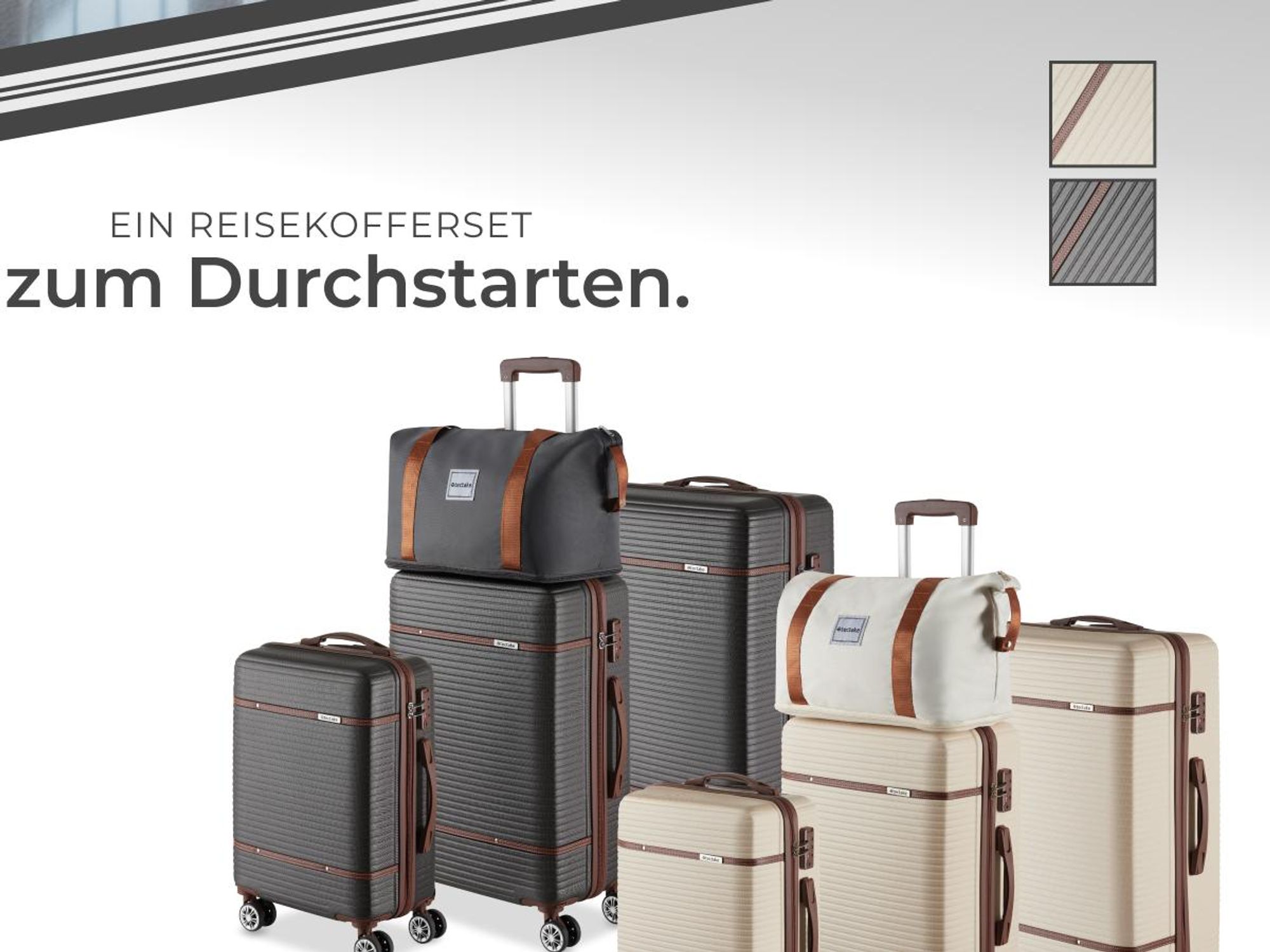 tectake® Reisekofferset Madison 13-teilig, Hartschalen aus robustem ABS-Kunststoff