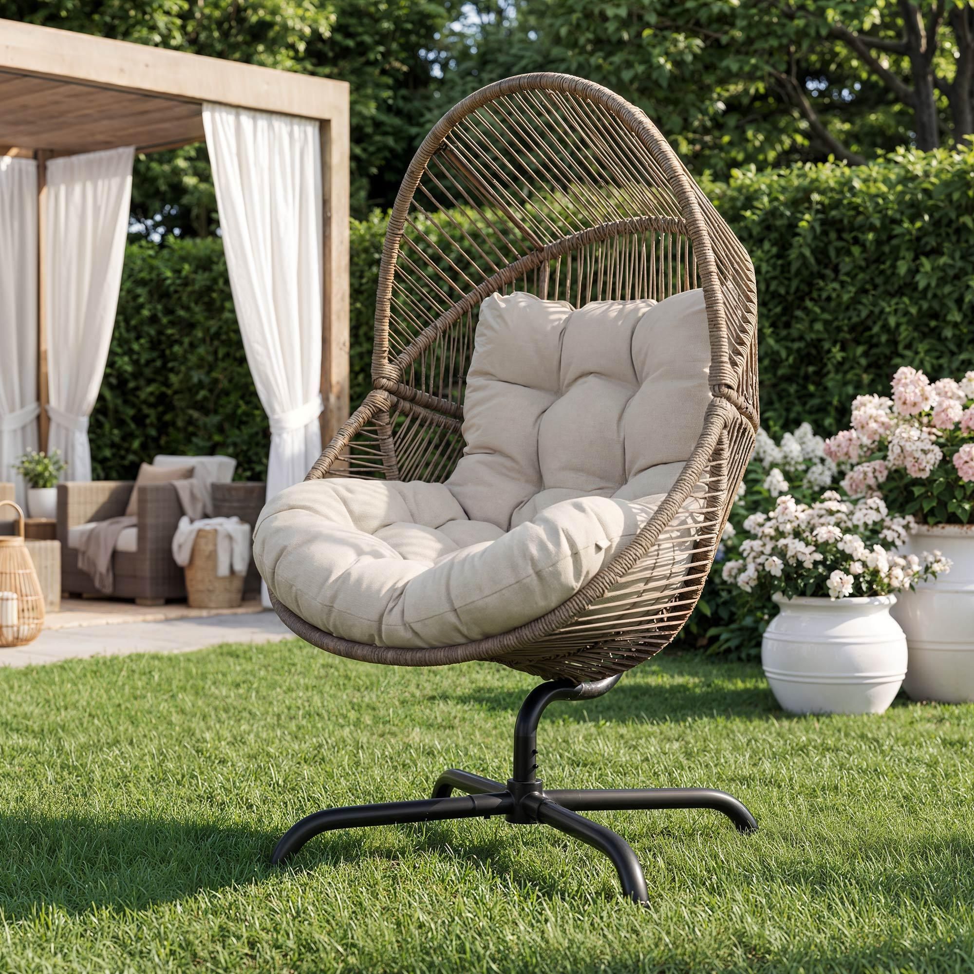di volio Gartensessel LENO - braun, Lounge Sessel aus PE-Rattan mit Stahlgestell, bequem & wetterfest