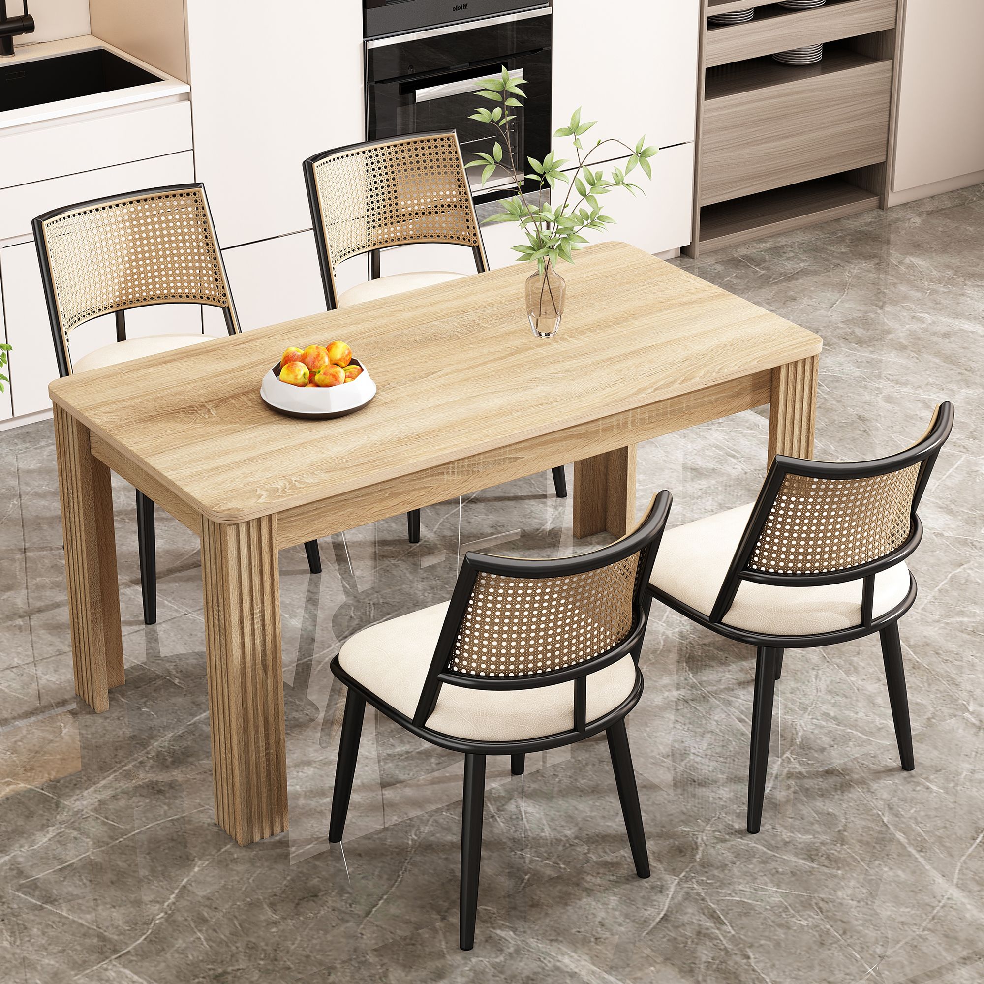 Flieks Rattan Esszimmerstühle 4er Set, Esstischstühle Küchenstühle mit Metallbeinen, Gartenstuhl Freizeitstuhl Wohnzimmerstuhl, PU, Schwarz