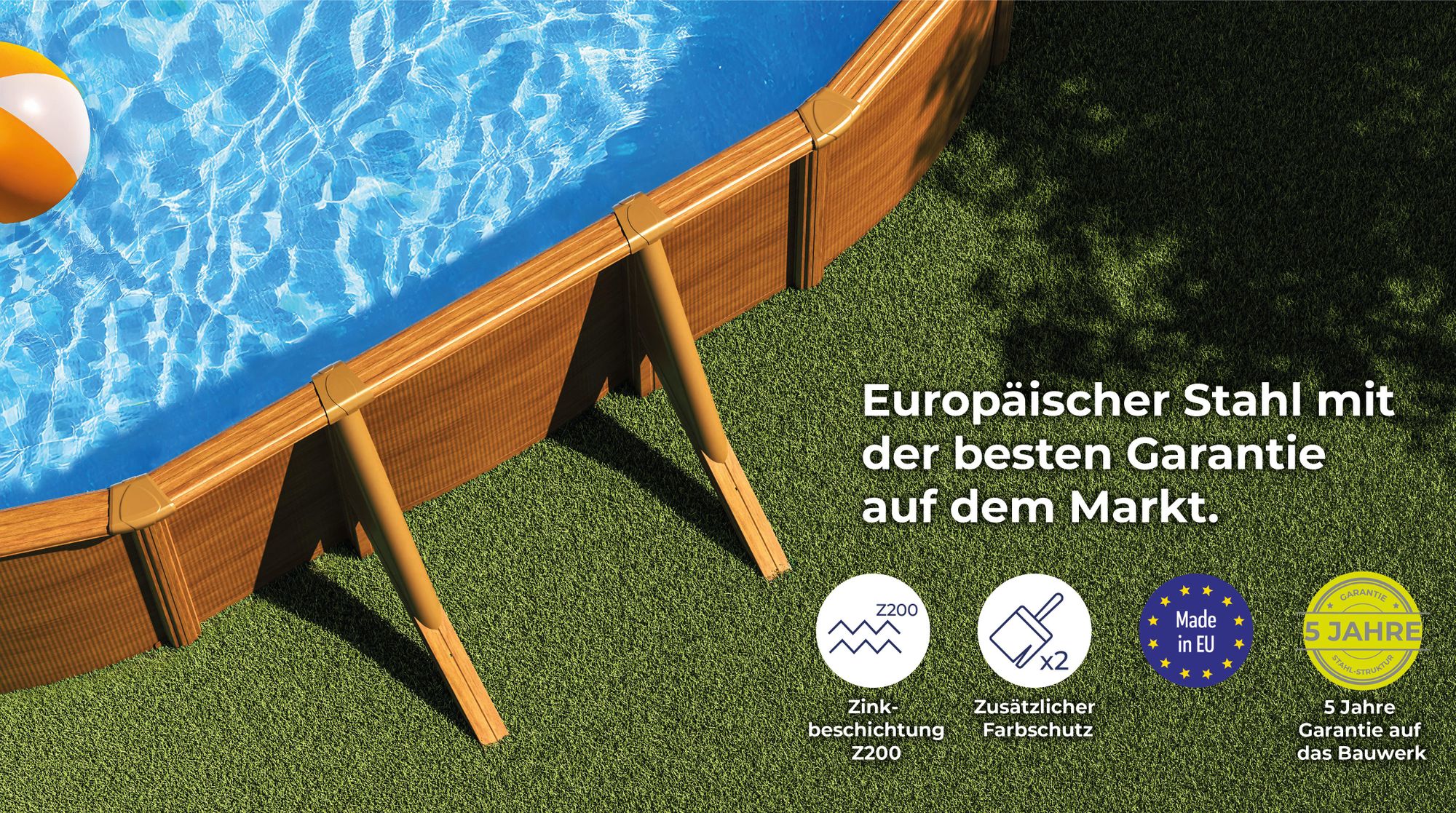 GRE Ovaler Stahlwandpool mit Holzoptik KIT500W – 500 x 300 x 120 cm, Komplettset