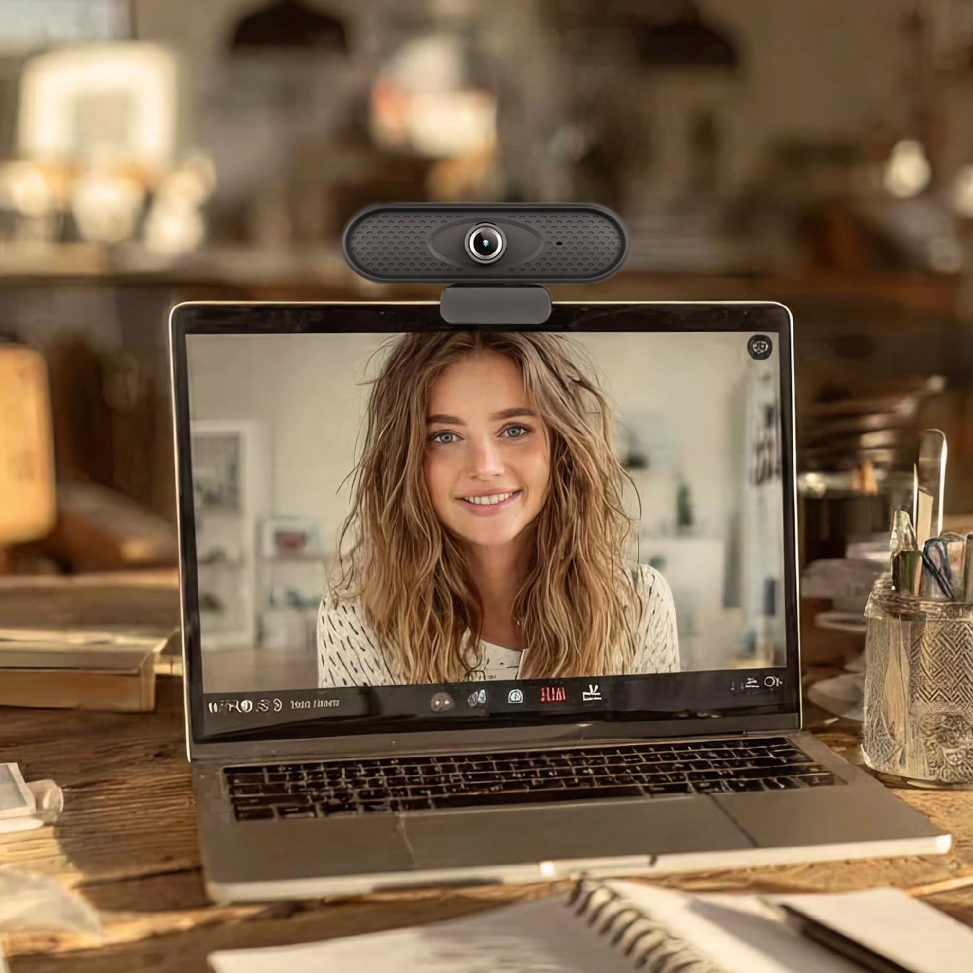 USB Webcam mit Mikrofon und Befestigungsclip Full HD 1080P Computer Kamera PC Home-Office 30fps 1,7m Kabel