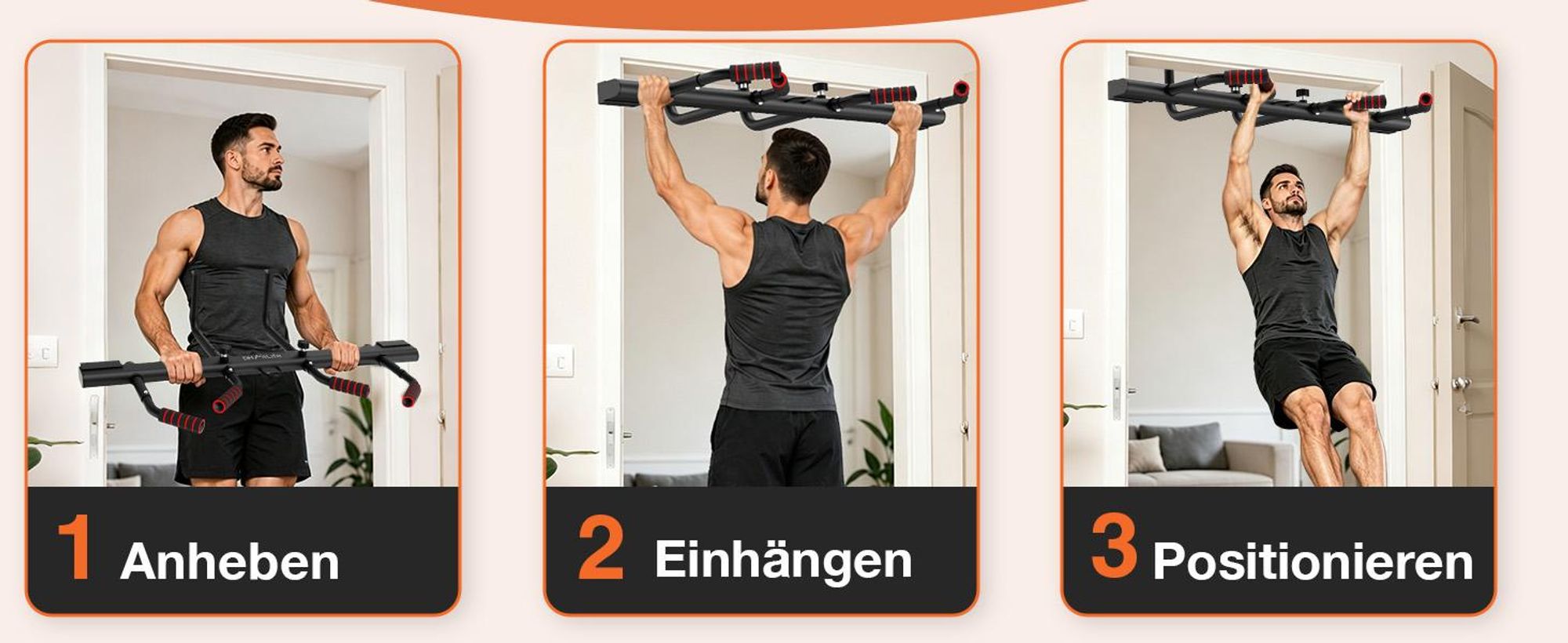 DH FitLife Klimmzugstange für Türrahmen verstellbar bis 200 kg 50–90 cm