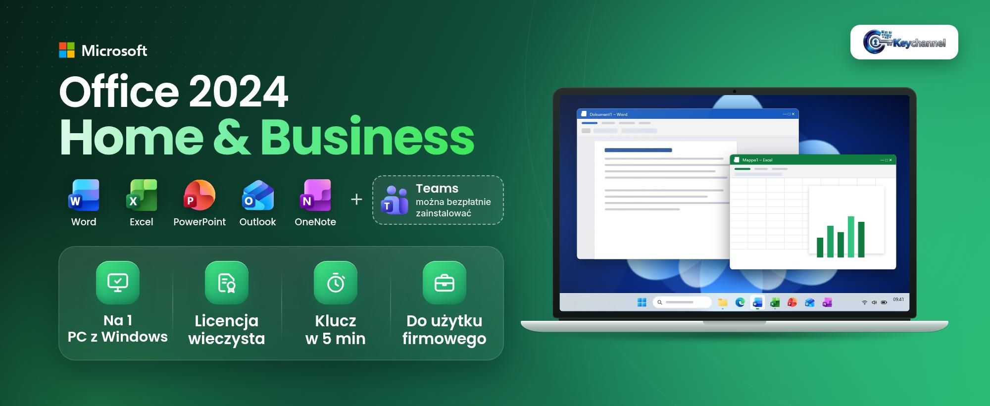 Office 2024 Home & Business licencja wieczysta na 1 PC z Word, Excel, PowerPoint, Outlook i OneNote