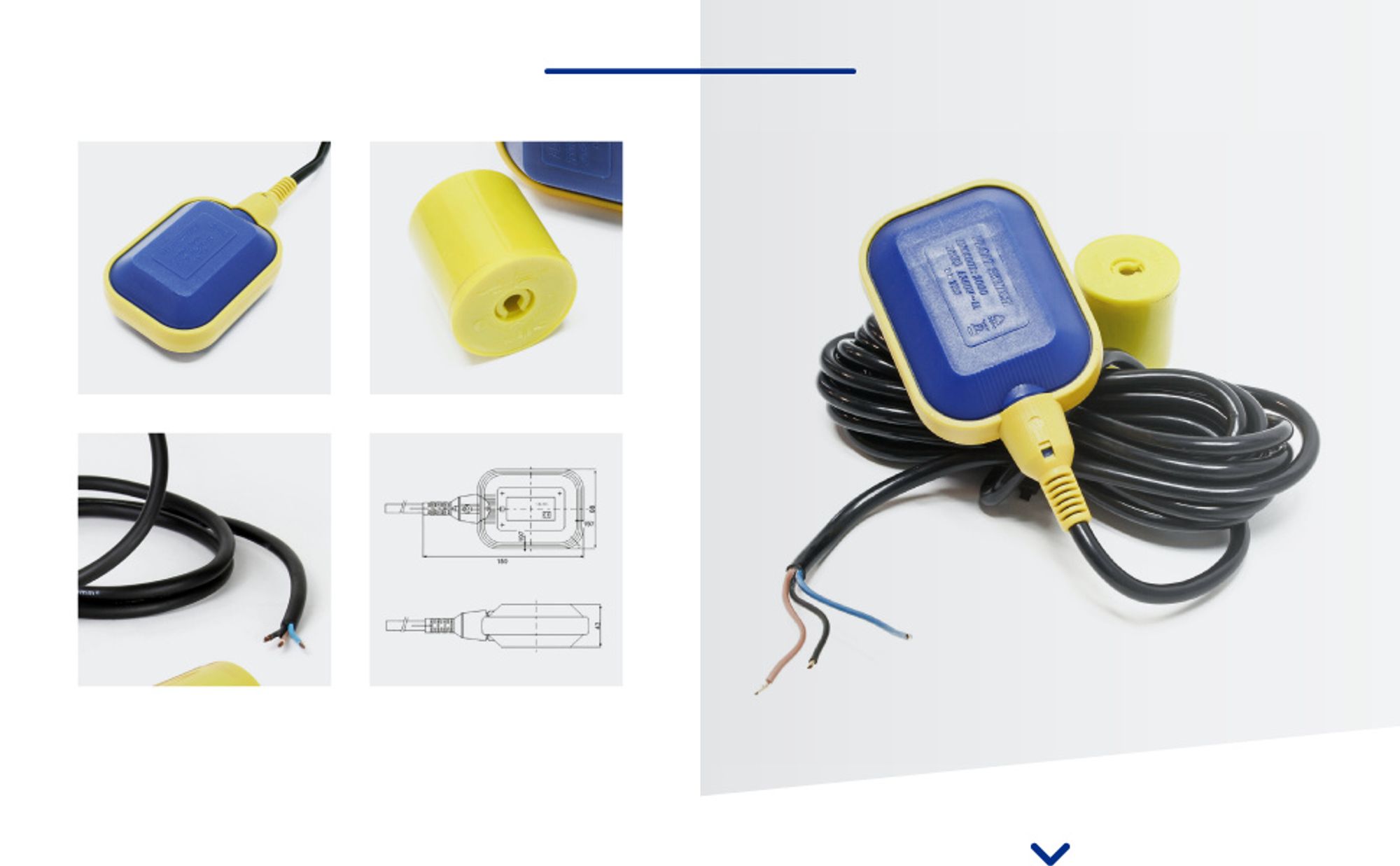 Wiltec Schwimmerschalter für Pumpen, 230VAC 16A, Pegelschalter für Tauchpumpen, Wechsler mit 5 m Kabel