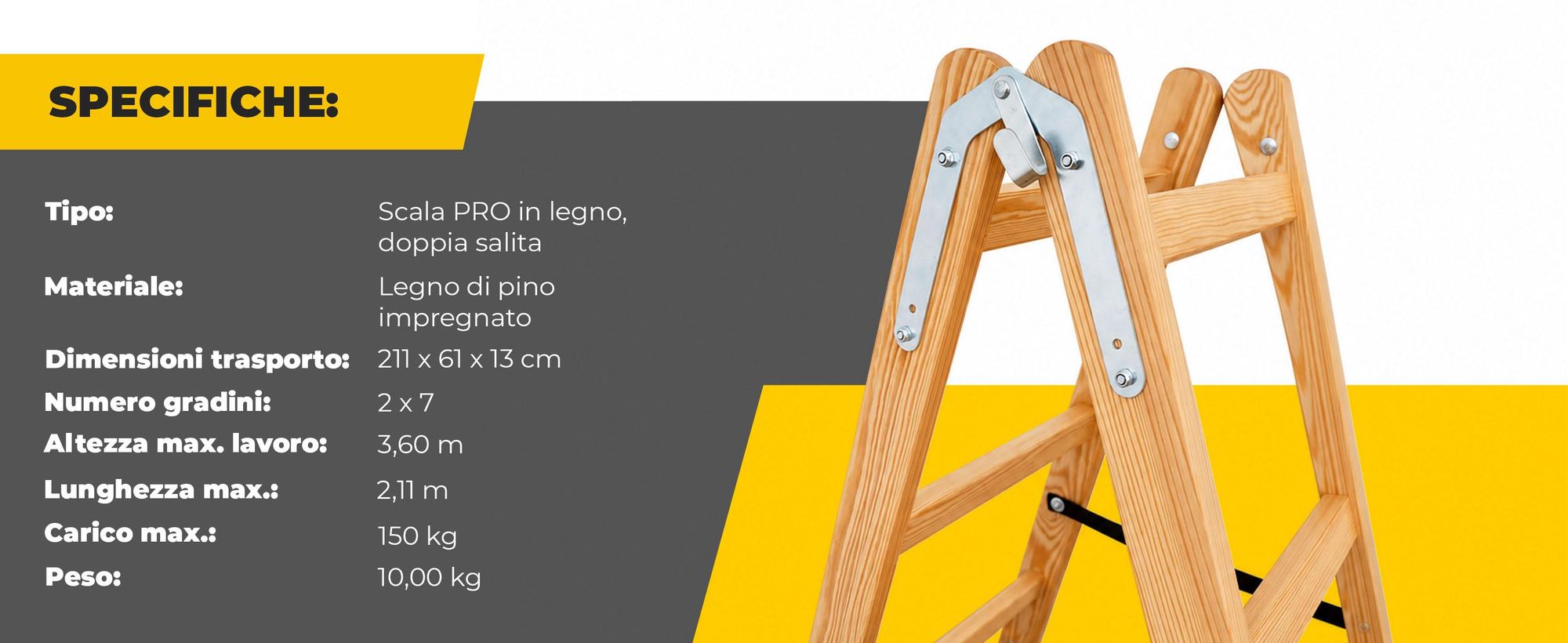 Drabest | Scala en bois 7 gradini 150 kg - Conception stable - Idéale pour la maison et le travail