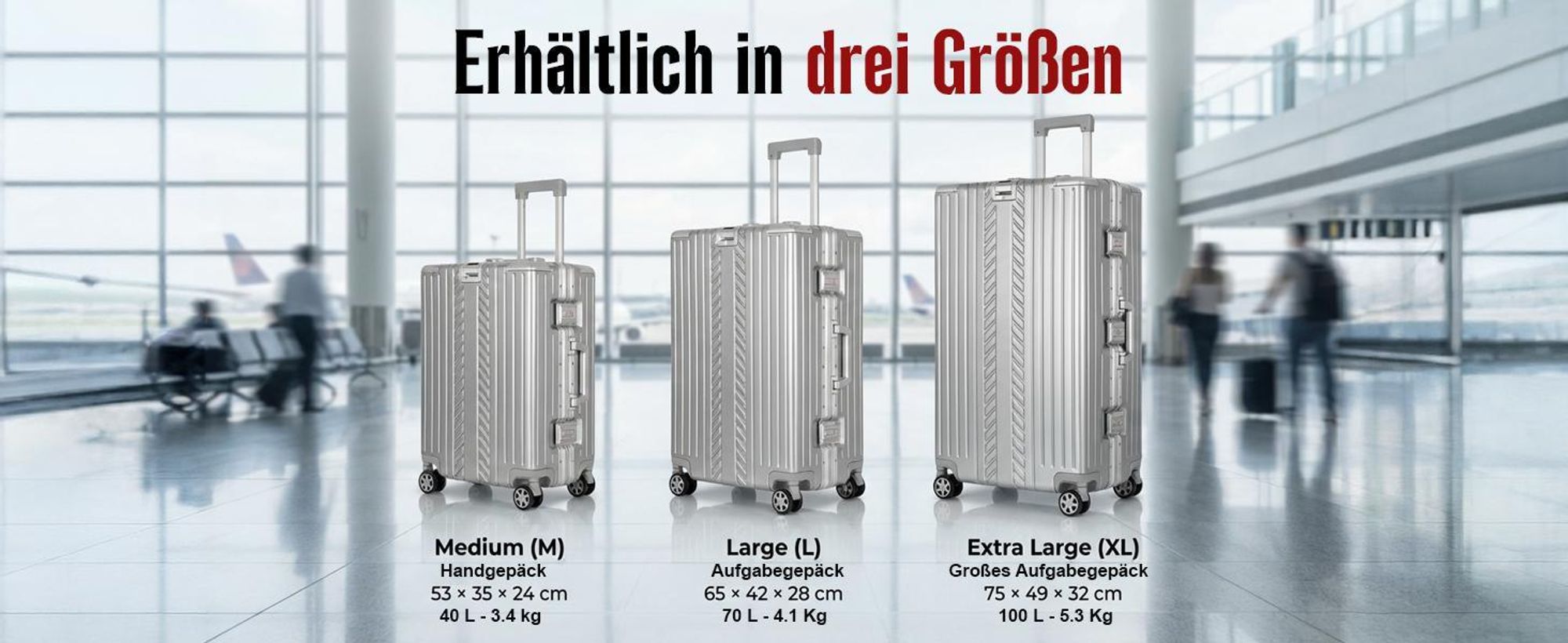 WINLIFE® SPARSET Koffer L+XL – 65cm & 75cm Hartschalenkoffer, ABS, Alu-Rahmen, TSA-Schloss, 4 Rollen, robuster & leichter Reisekoffer Silber