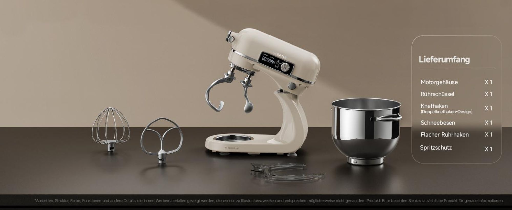 Dreame MX60 Standmixer mit patentiertem Doppelteighaken,leisem 800W,Intelligent Digitalanzeige,12 Geschwindigkeitsstufen,6-Liter Rührschüssel,creme