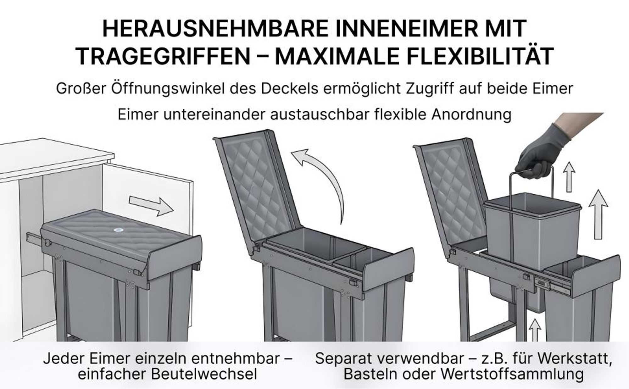 MinteLiv Einbaumülleimer 20L+10L Mülltrennsystem Ausziehbar, Stahlrahmen, 48x33,5x42cm