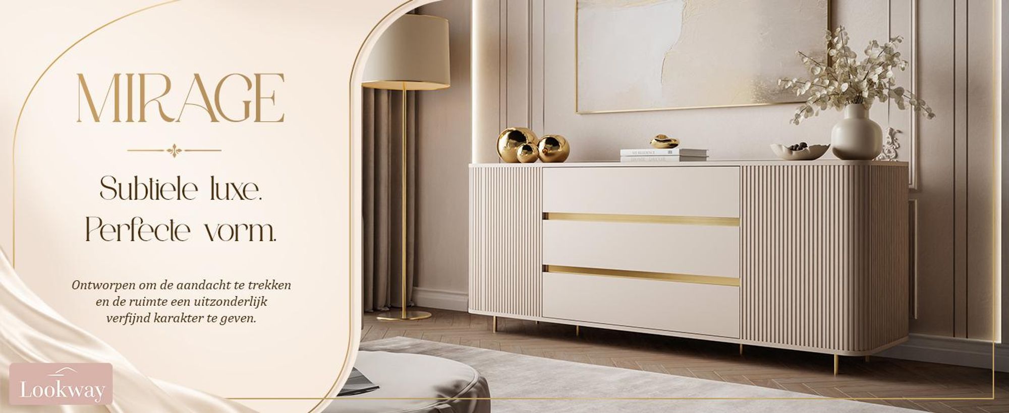 Kommode MIRAGE GOLD, met 3 lades en 2 deuren