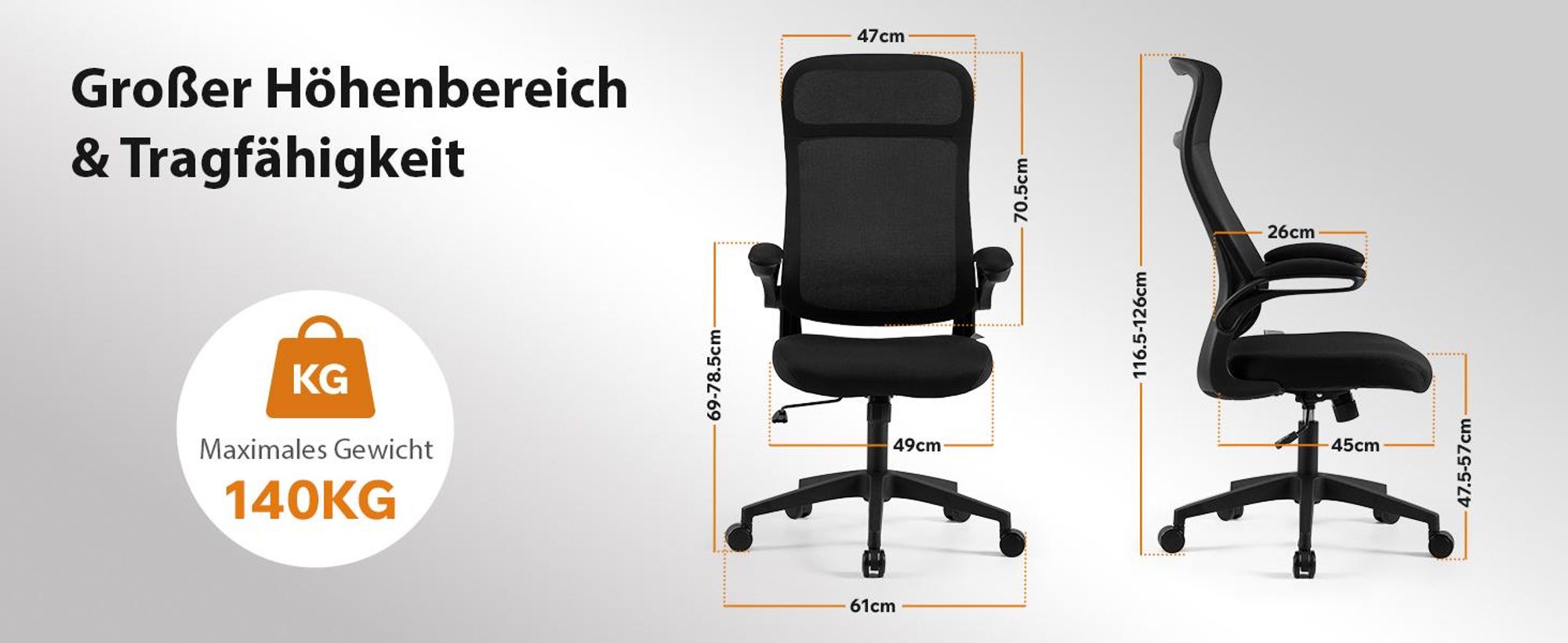 SENSE7 Revo Ergonomischer Bürostuhl Schreibtischstuhl Schwarz Klappbare Armlehnen Netzrücken Wippfunktion Homeoffice Chefsessel PC Stuhl 140 kg