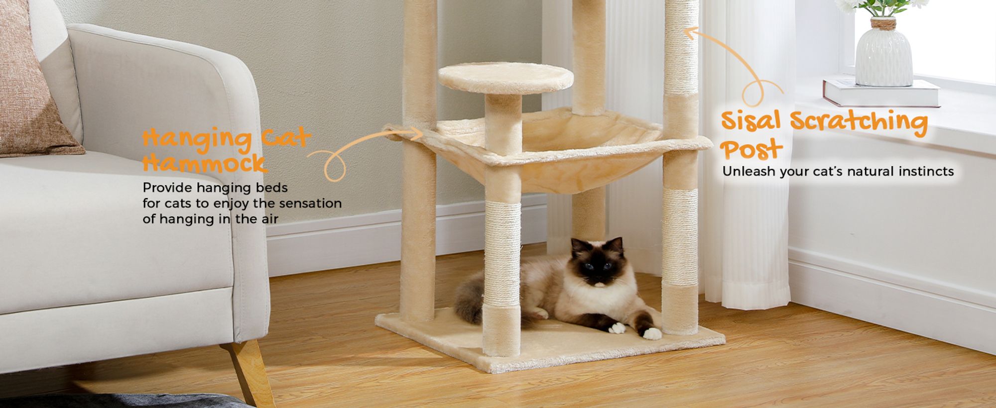 PAWZ Road XL Katzenkratzbaum mit Hängematte, 143 cm