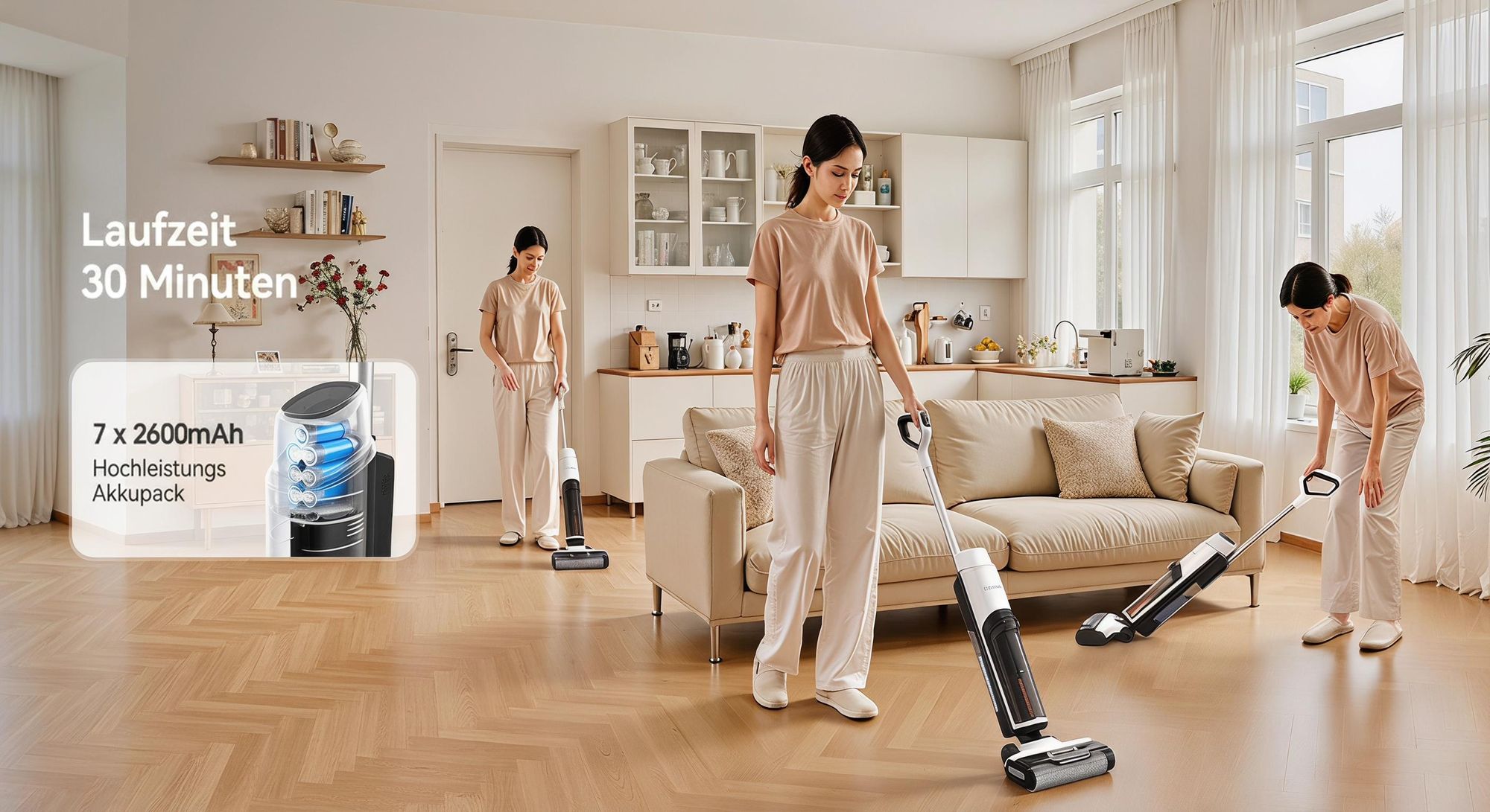 Lubluelu 3-in-1 Nass-und Trockensauger, 17kPa Saugkraft, Selbstreinigungsfunktion per Knopfdruck, HEPA-Filter, Intelligente Sprachansage, Für Tierhaar