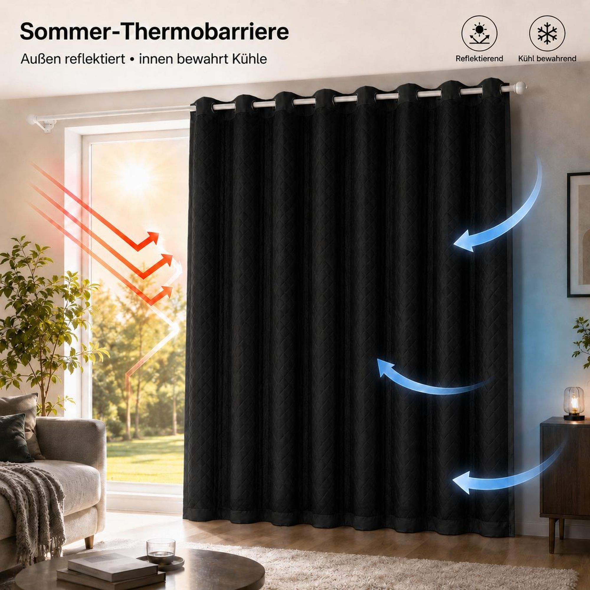 1x Outdoor Thermovorhang gegen Kälte und Hitze – Türvorhang, wasserdicht, Verdunkelungsvorhang mit Ösen für Garten Terrasse, Fenstervorhang, 132x274cm