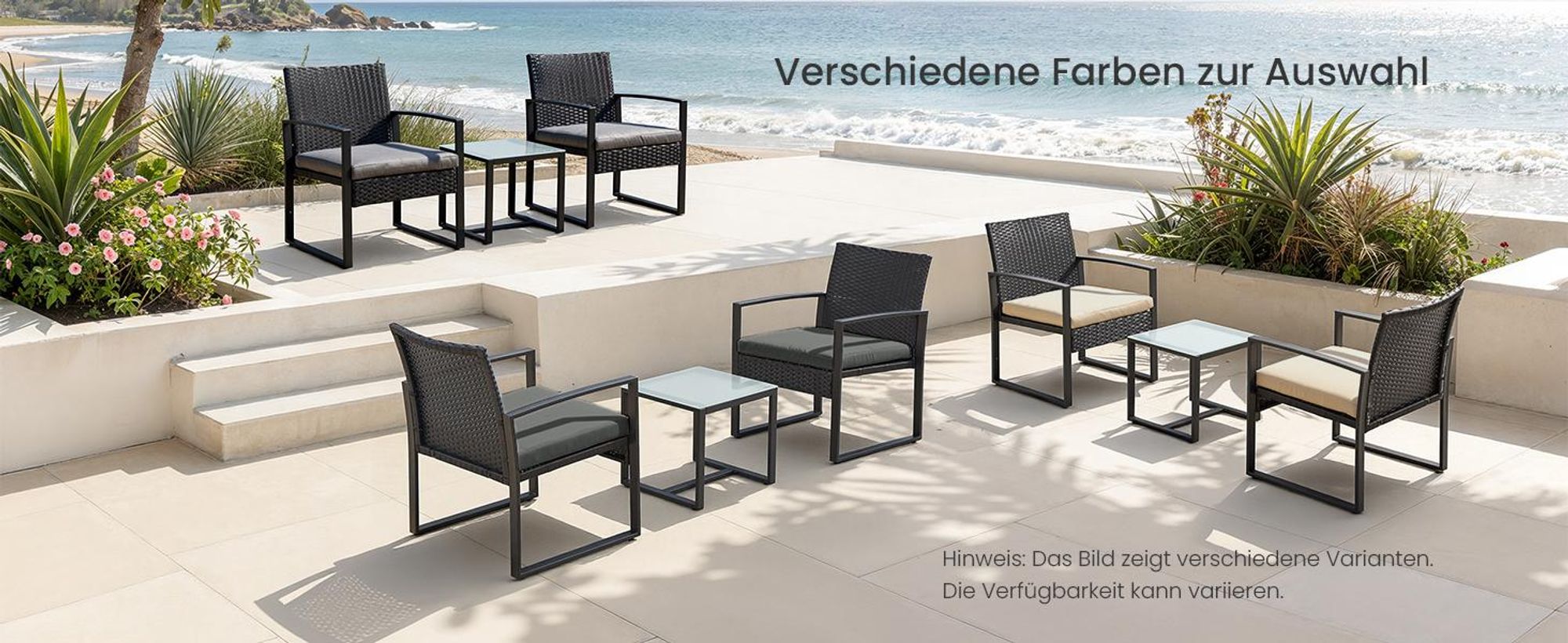 SONGMICS Balkonmöbel, aus PE-Polyrattan, Lounge-Set, Tisch und 2 Stühle, GGF010G05