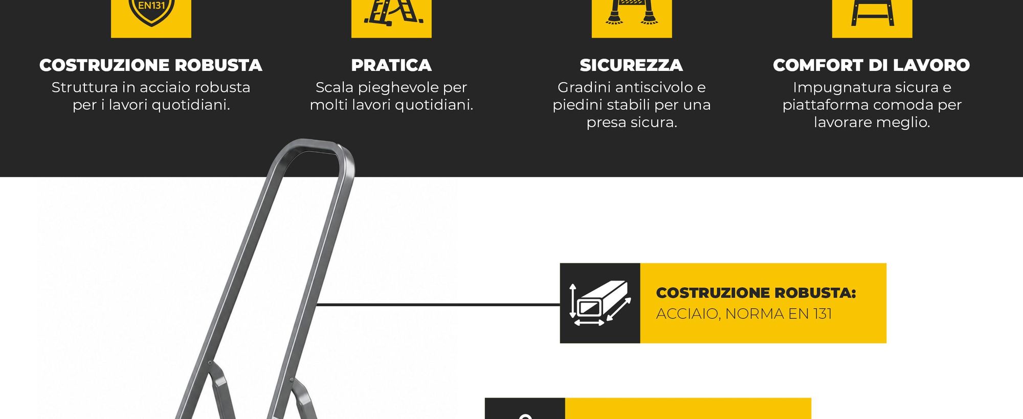DRABEST | scala in acciaio, scala per uso domestico, scala a 3 gradini, scaletta pieghevole, in acciaio, universale, fino a 125 kg