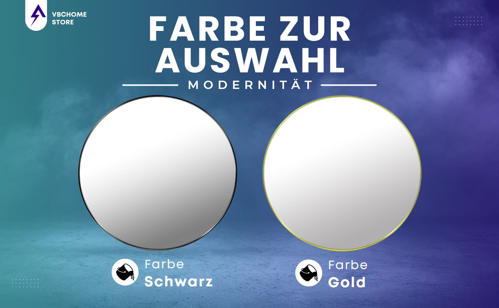 VBChome Rundes Spiegel 80 cm Schwarz Aluminiumrahmen – Elegante Dekoration für Wohnzimmer, Bad, Flur, modernes und stilvolles Spiegel für Innenräume