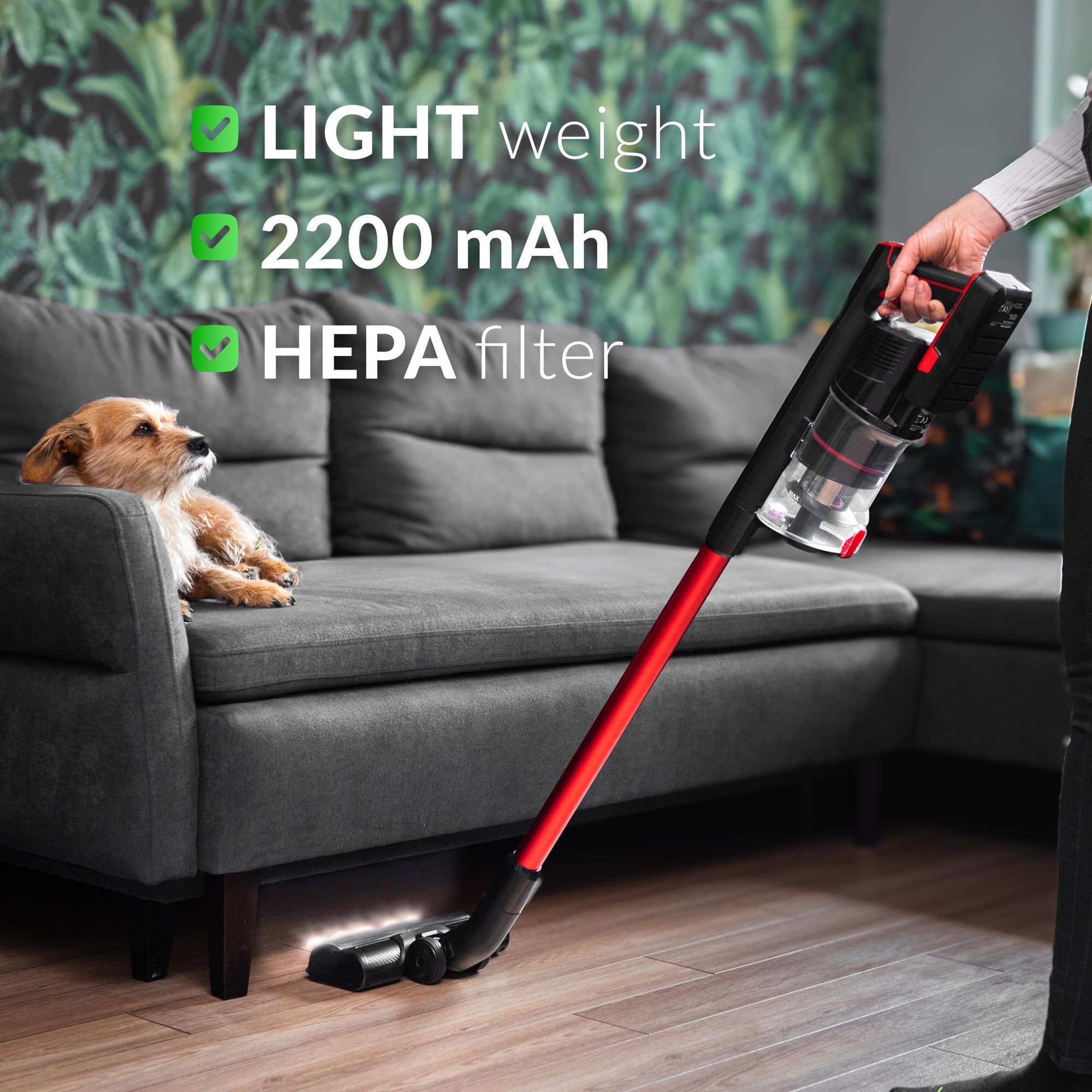 Odkurzacz pionowy bezprzewodowy Lehmann LHOVB-2208 Mistral, ręczny z oświetleniem LED, 800 ml, praca 45 min, akumulatorowy, bezworkowy, moc 150 W