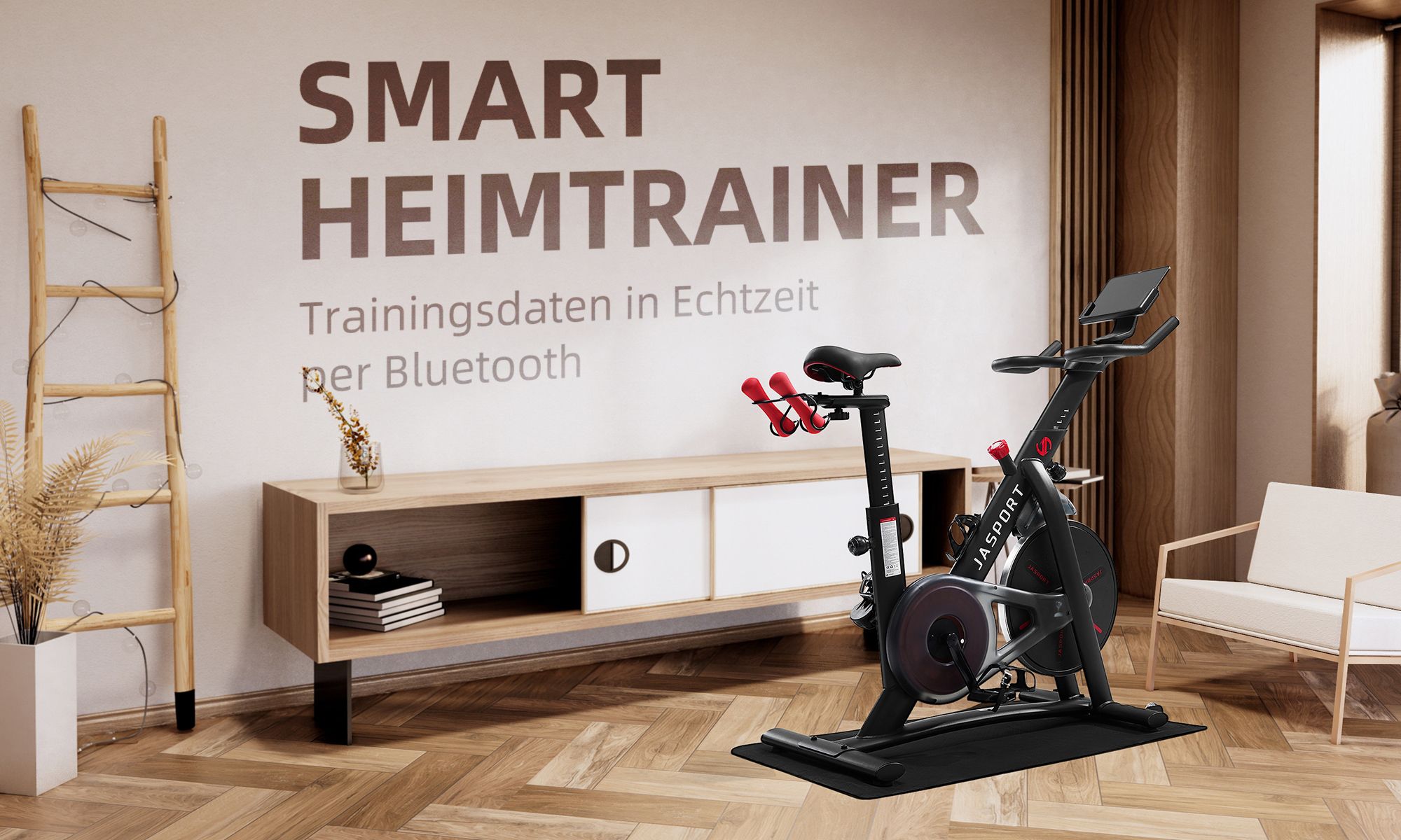 JASPORT Smart Indoor Speedbike S3, leiser Heimtrainer, Magnetbremssystem, App mit Trainingskursen, kompatibel mit Kinomap & Zwift