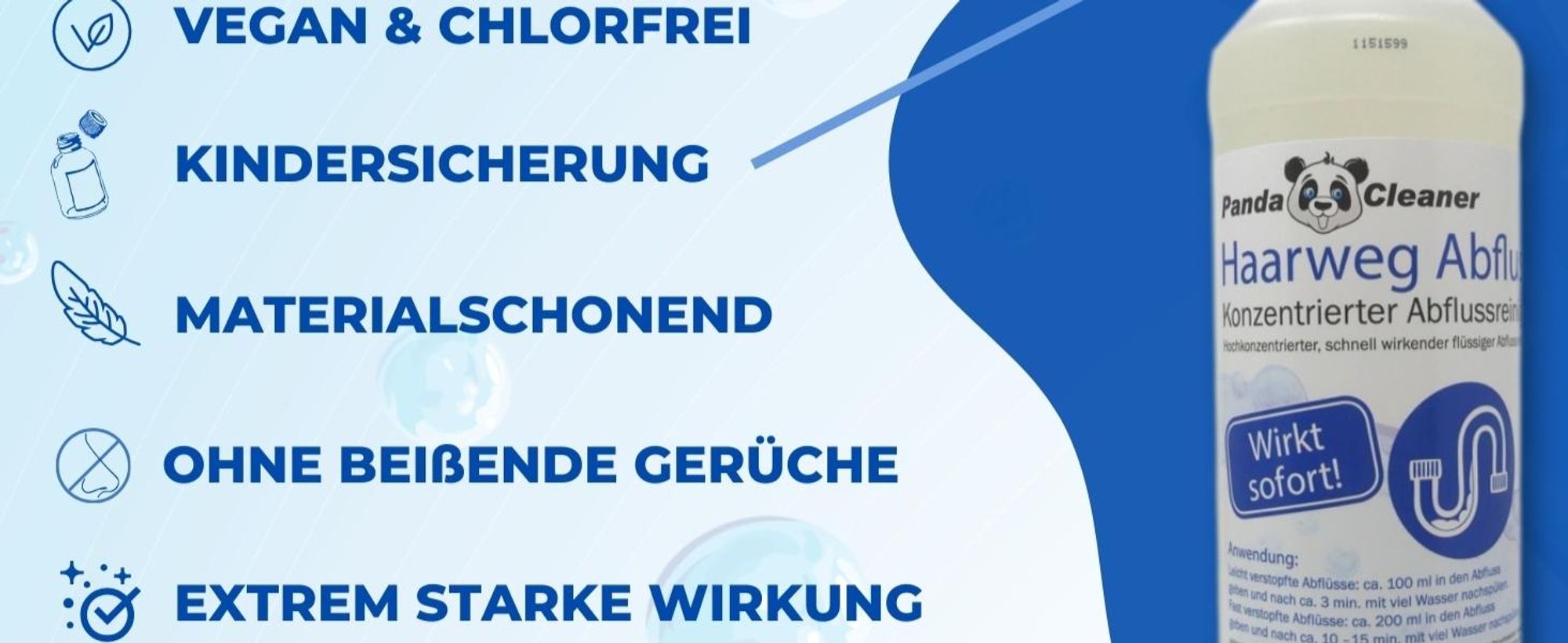 PandaCleaner Haar-Weg Abflussreiniger - Entfernt Hartnäckigste Verstopfungen - Hochkonzentrierter Rohrreiniger - Abflussfrei - 2000ml