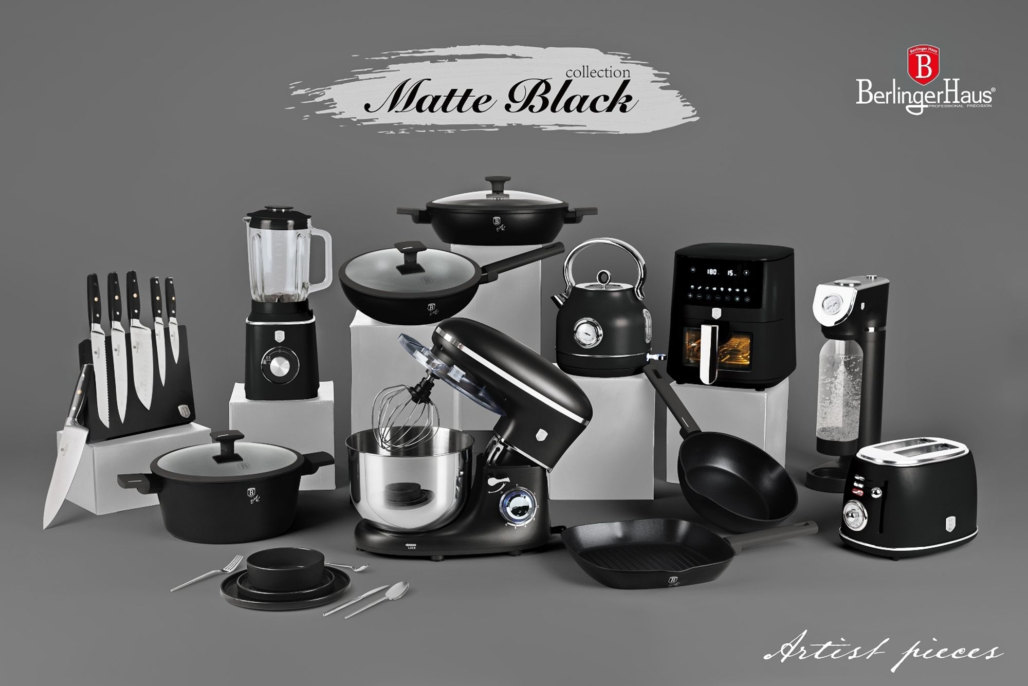 BERLINGERHAUS 10-teiliges Kochgeschirrset aus der Matte Black Collection BH-8197 mit Titanoberfläche