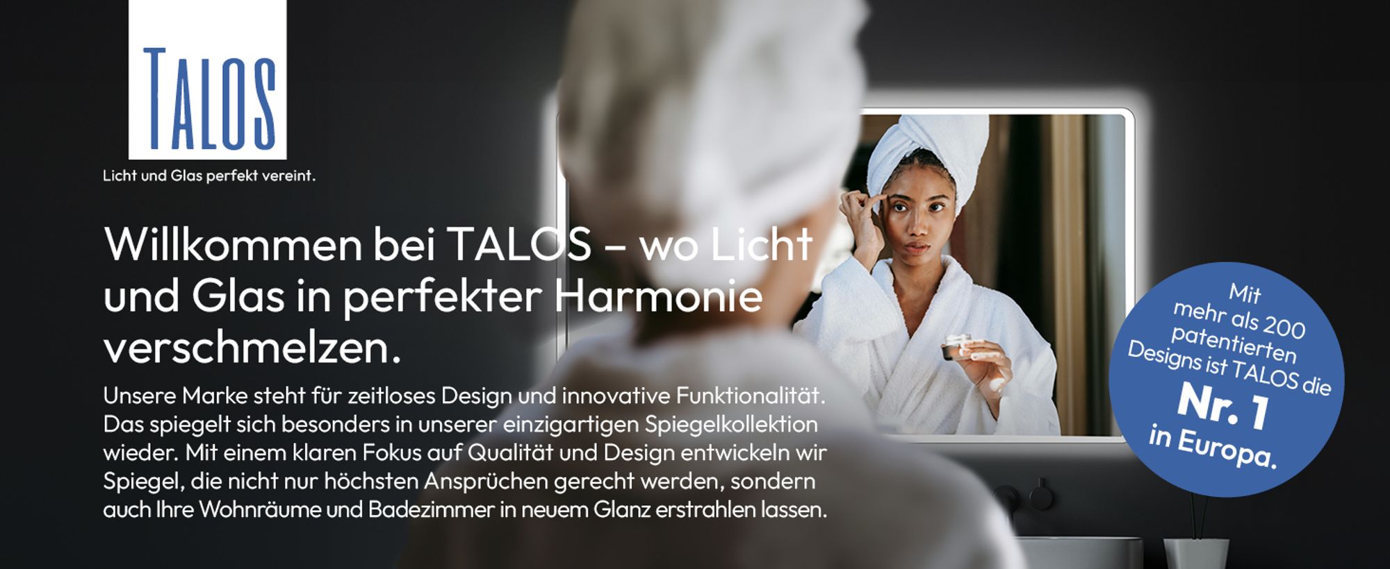 LED Badspiegel Talos Moon 120x70 cm mit umlaufender neutralweißer Beleuchtung, IP24, 4 mm Spiegelglas, Druckknopfschalter, Aluminiumrahmen