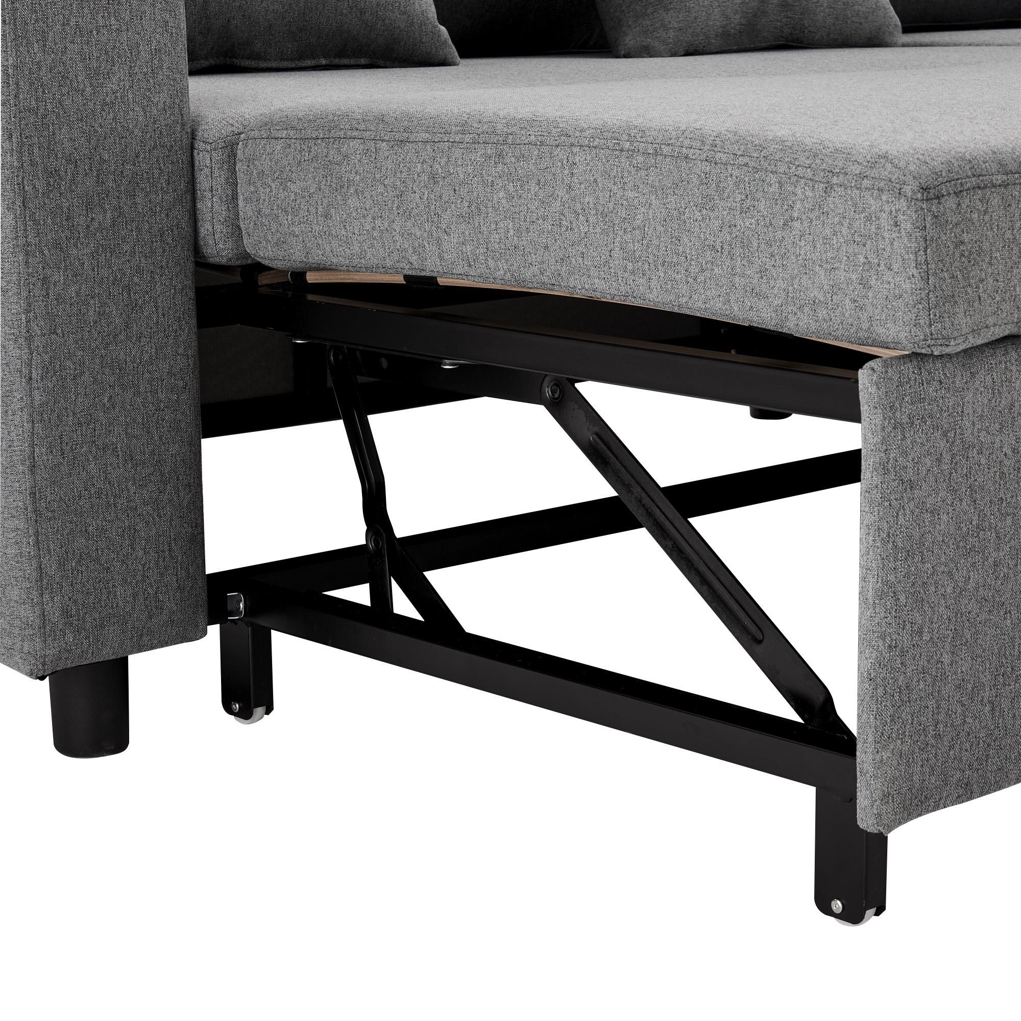 Merax 3-Sitzer Ecksofa mit Schlaffunktion, L-Form Sofa mit Bettkasten, Sofa Seitentasche Wohnlandschft, Schlafsofa Couchgarnitur Bettcouch, Dunkelgrau