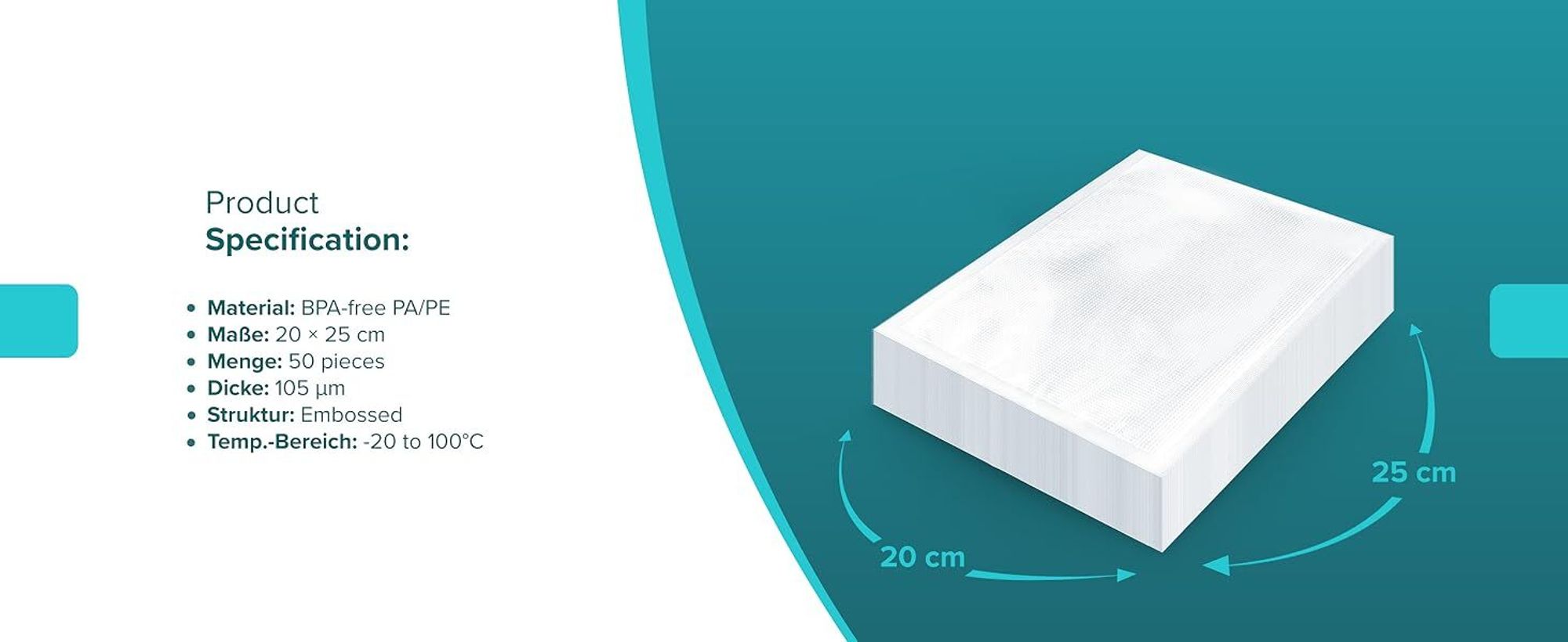Sillar Vakuumbeutel 100er Set 20x25 cm – Kochfest, Sous Vide & Gefrierbeutel, BPA-frei