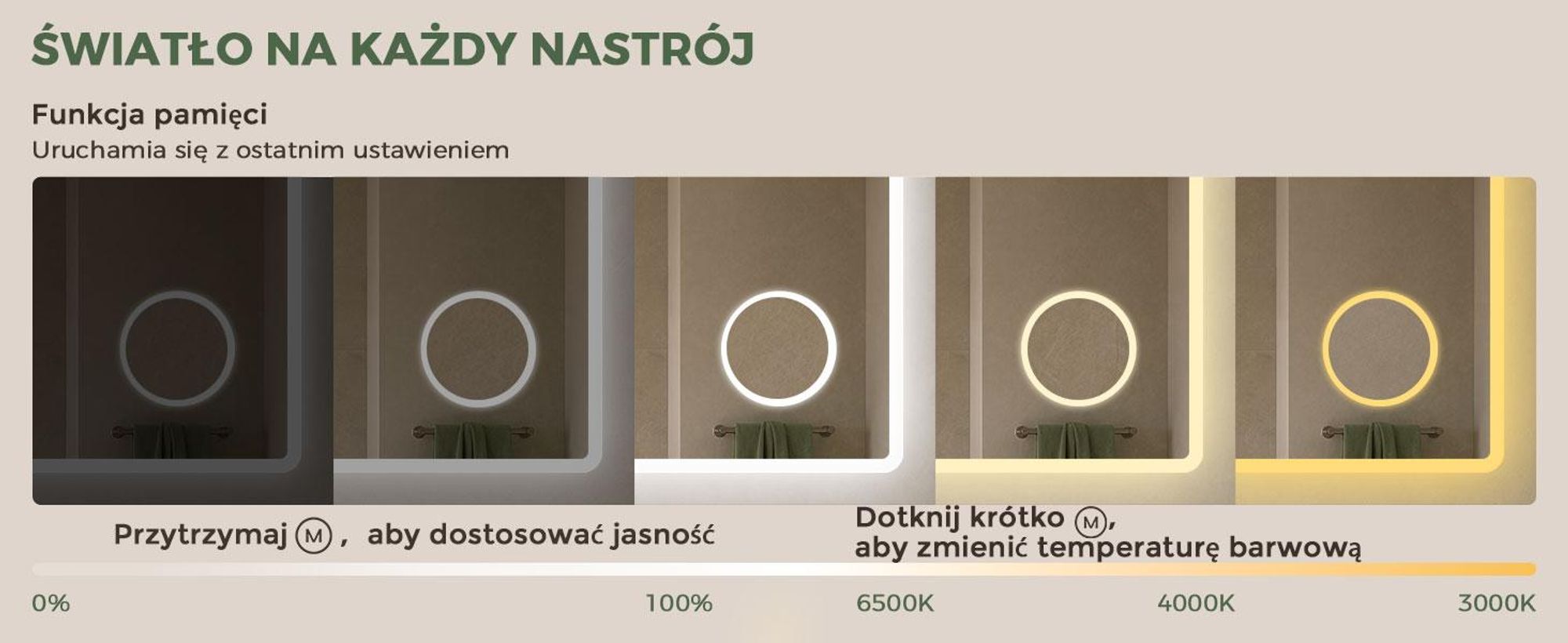 S'AFIELINA Lustro łazienkowe LED z Bluetooth 5.3, 120 × 60 cm, Lusterko 3×, funkcja antyparowa, 3 barwy światła, ściemnianie, dotyk & pamięć